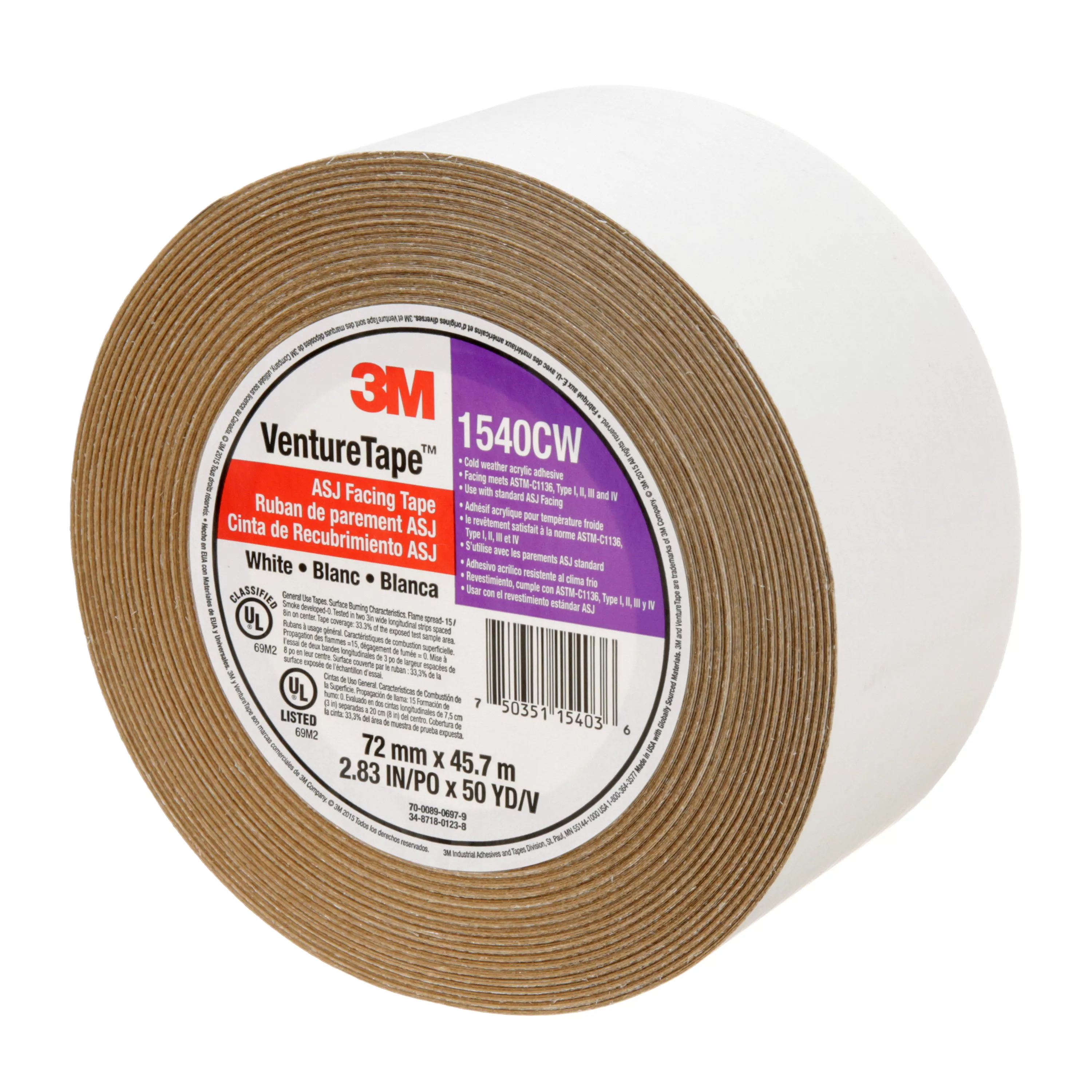 SKU 7100043768 | 3M™ Venture Tape™ ASJ Facing Tape 1540CW