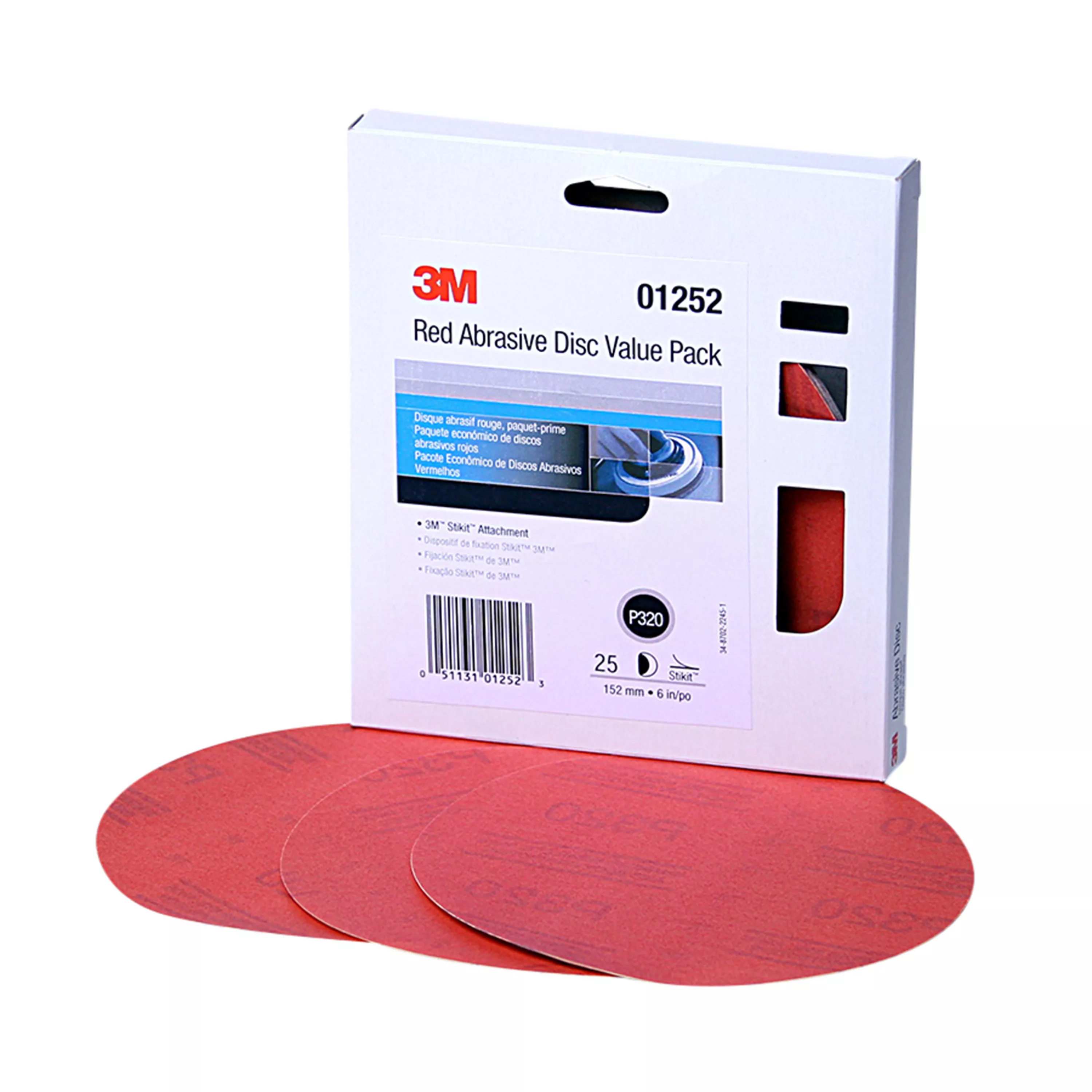 3M™ Red Abrasive Stikit™ Disc Value Pack, 01252, 6 in, P320 grade, 25 discs per pack, 4 packs per case