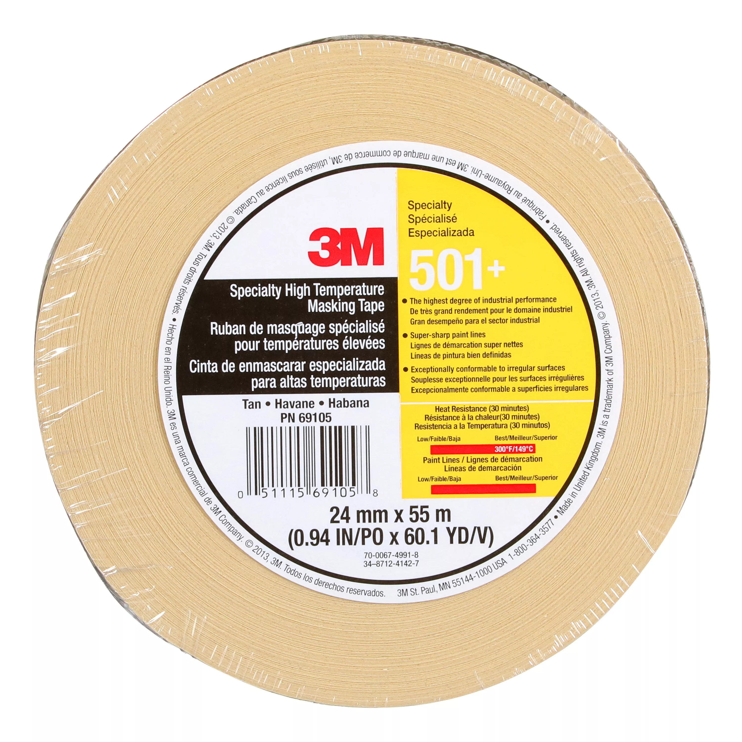 SKU 7010302439 | 3M™ Specialty High Temperature Masking Tape 501+