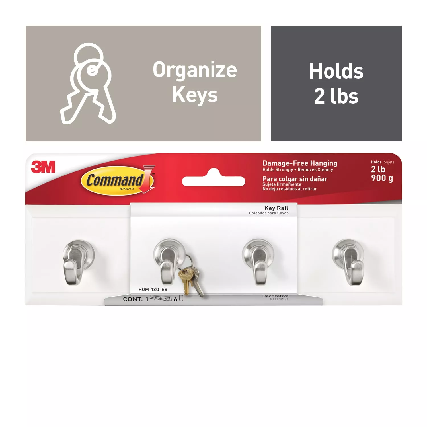 Command™ Quartz Key Rail HOM-18Q-ES, 1 Rail, 6 Strips