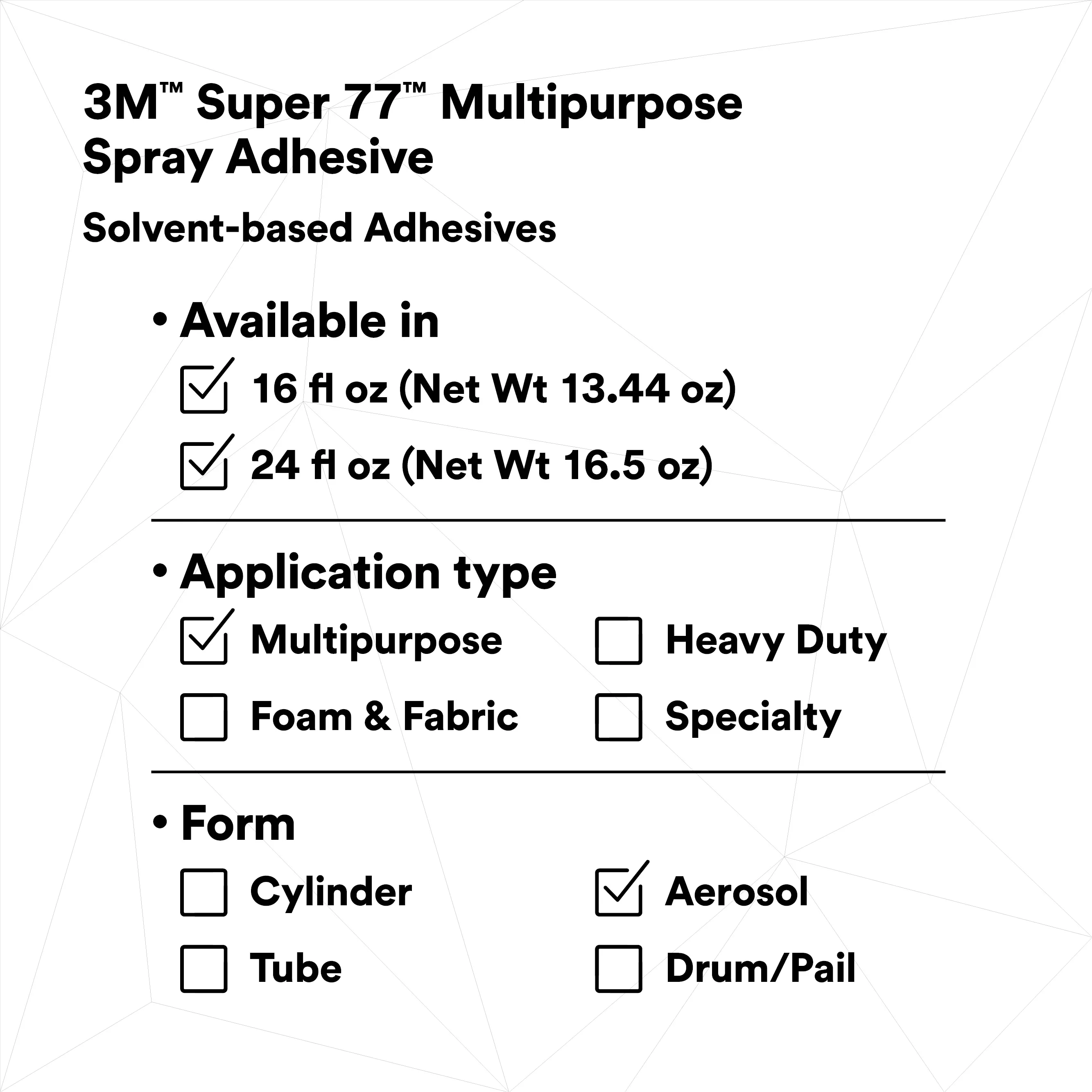 SKU 7000000931 | 3M™ Super 77™ Multipurpose Spray Adhesive