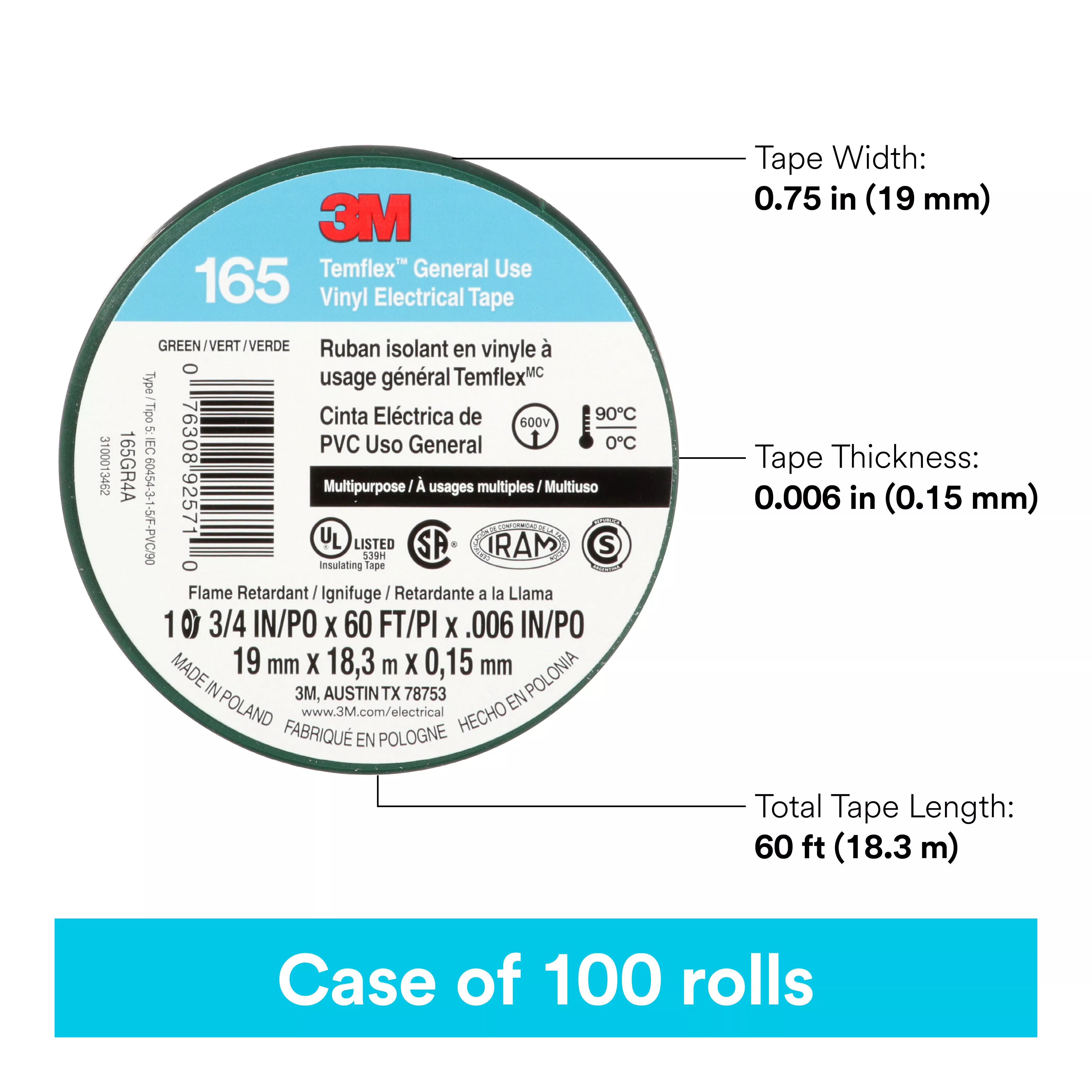 SKU 7100169430 | 3M™ Temflex™ Vinyl Electrical Tape 165