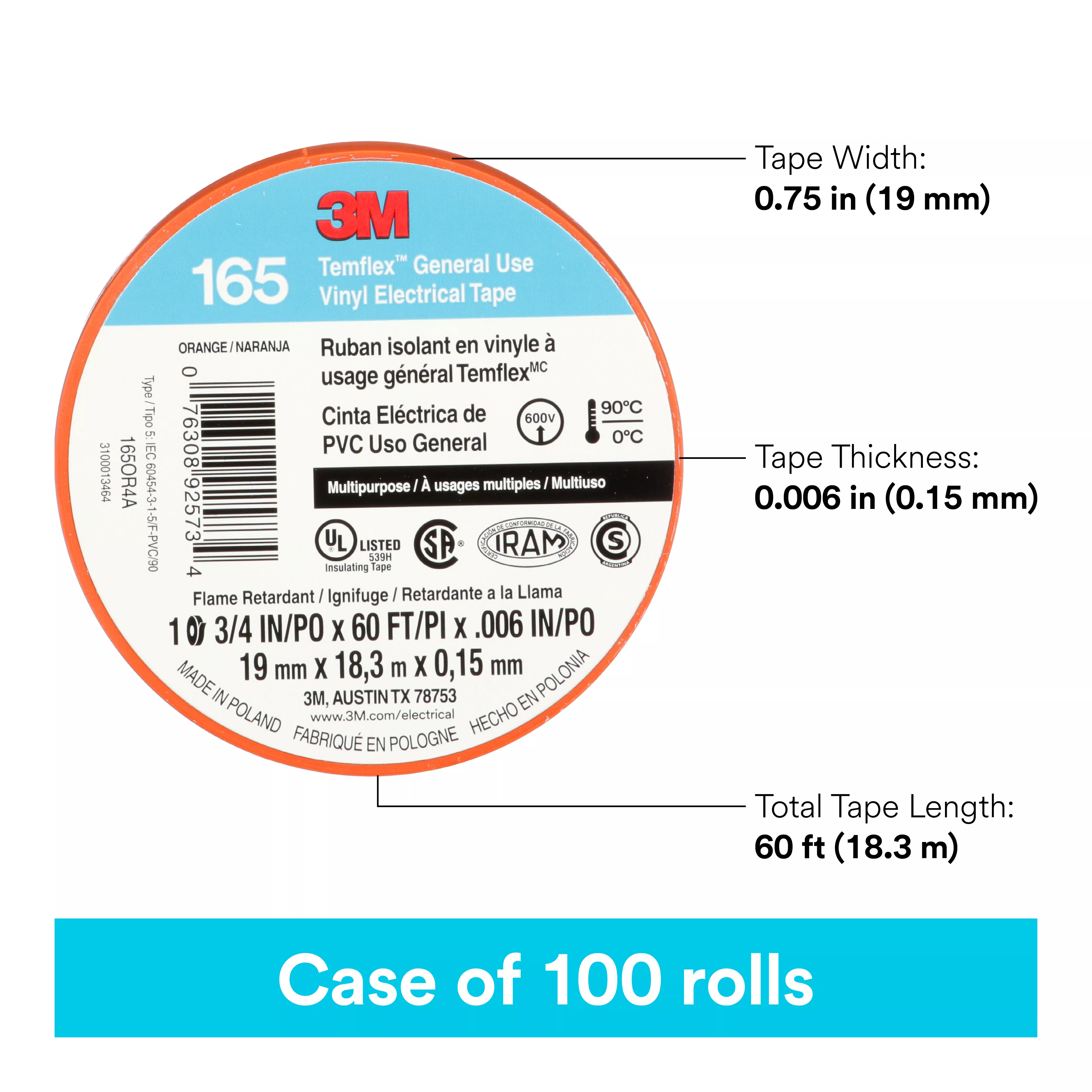 SKU 7100169433 | 3M™ Temflex™ Vinyl Electrical Tape 165