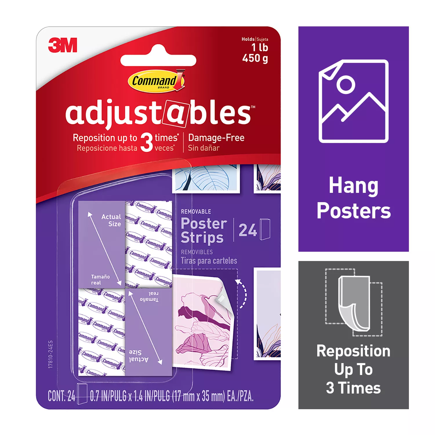 Command® Adjustables™ Repositionable Poster Strips 17810-24ES, 24 Strips