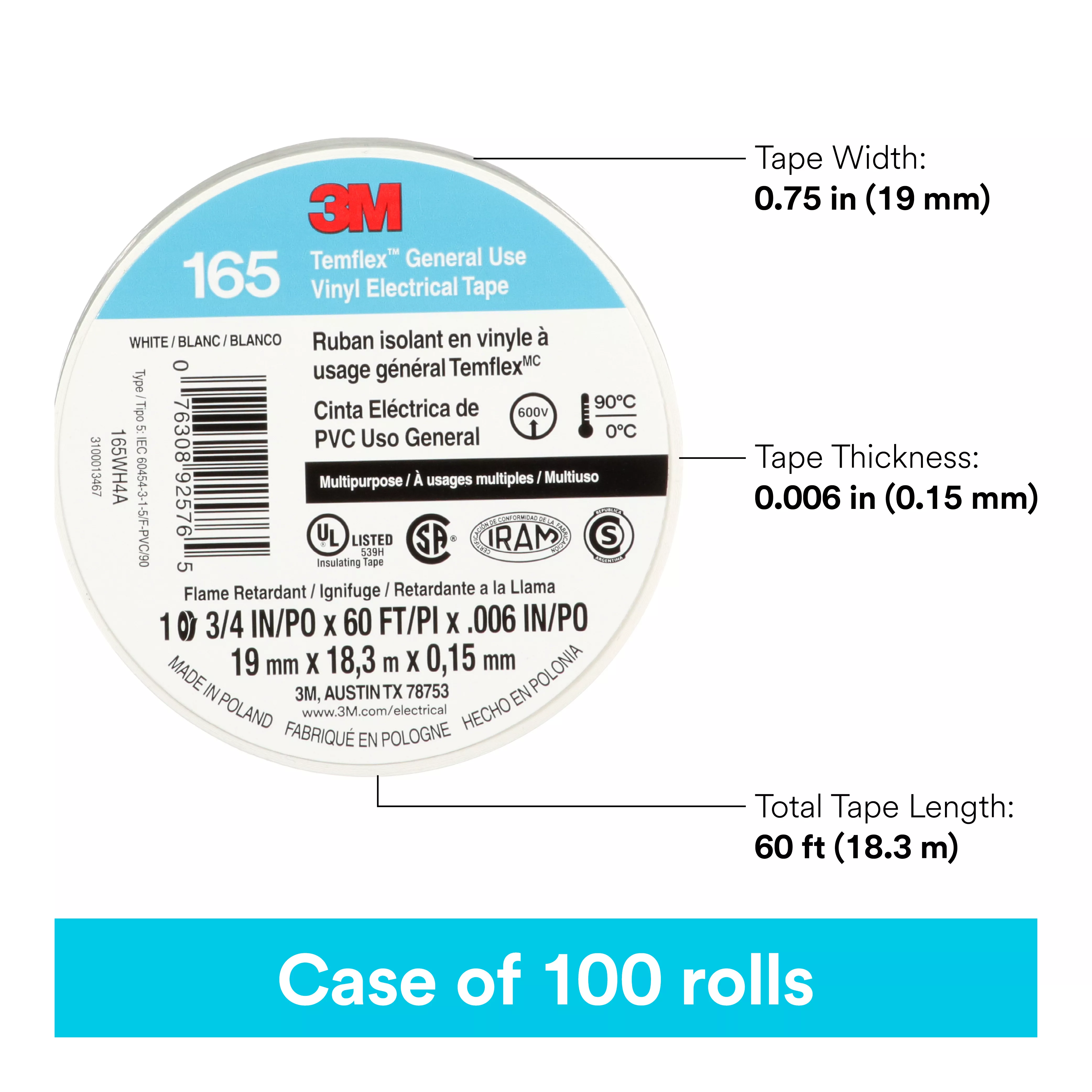 SKU 7100169491 | 3M™ Temflex™ Vinyl Electrical Tape 165