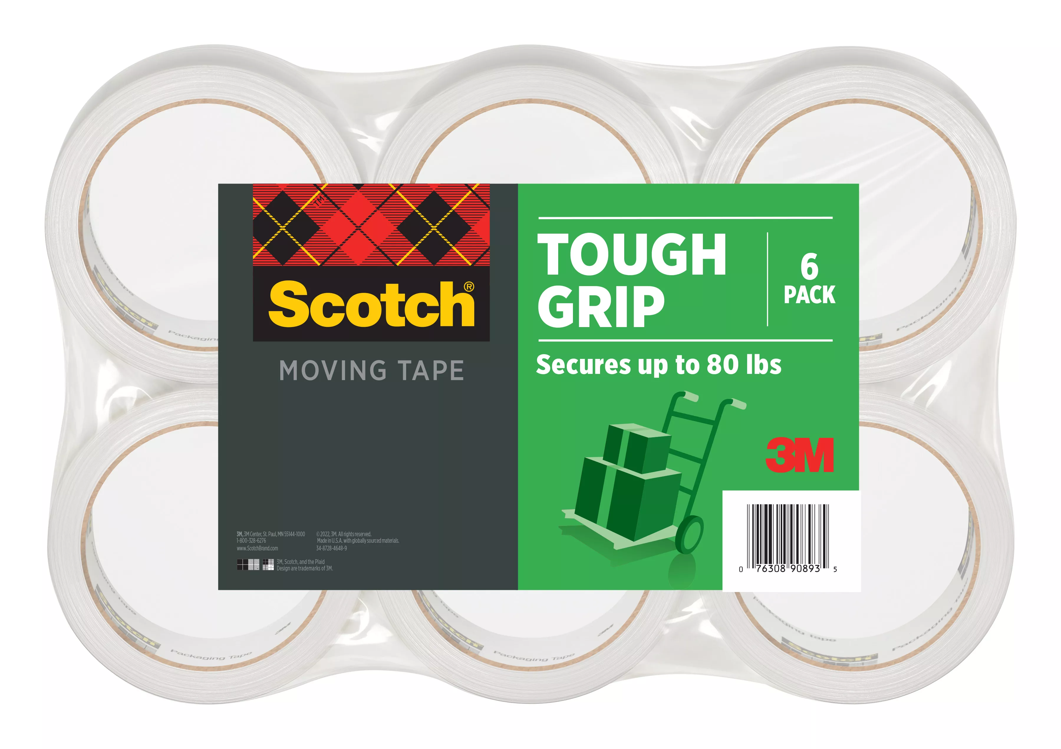 Scotch® Tough Grip Moving Packaging Tape 3500-40-6, 1.88 in x 43.7 yd
(48 mm x 40 m)