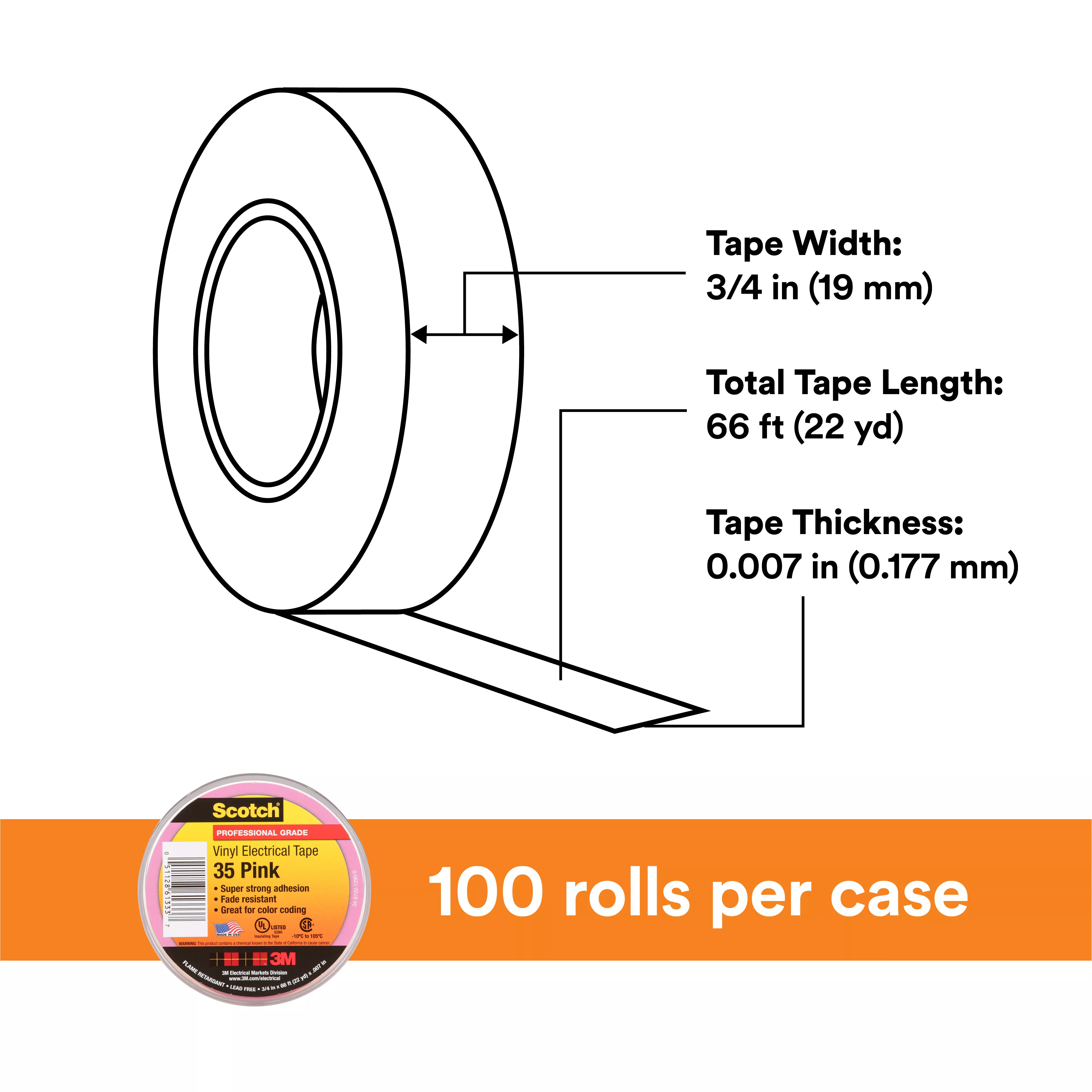 Product Number 35-3/4X66FT-PK | Scotch® Vinyl Color Coding Electrical Tape 35