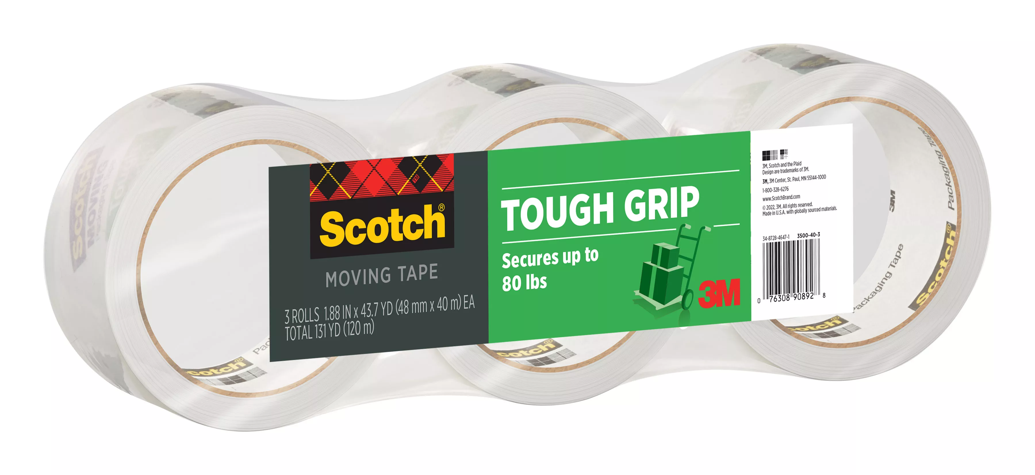 SKU 7100103273 | Scotch® Tough Grip Moving Packaging Tape 3500-40-3