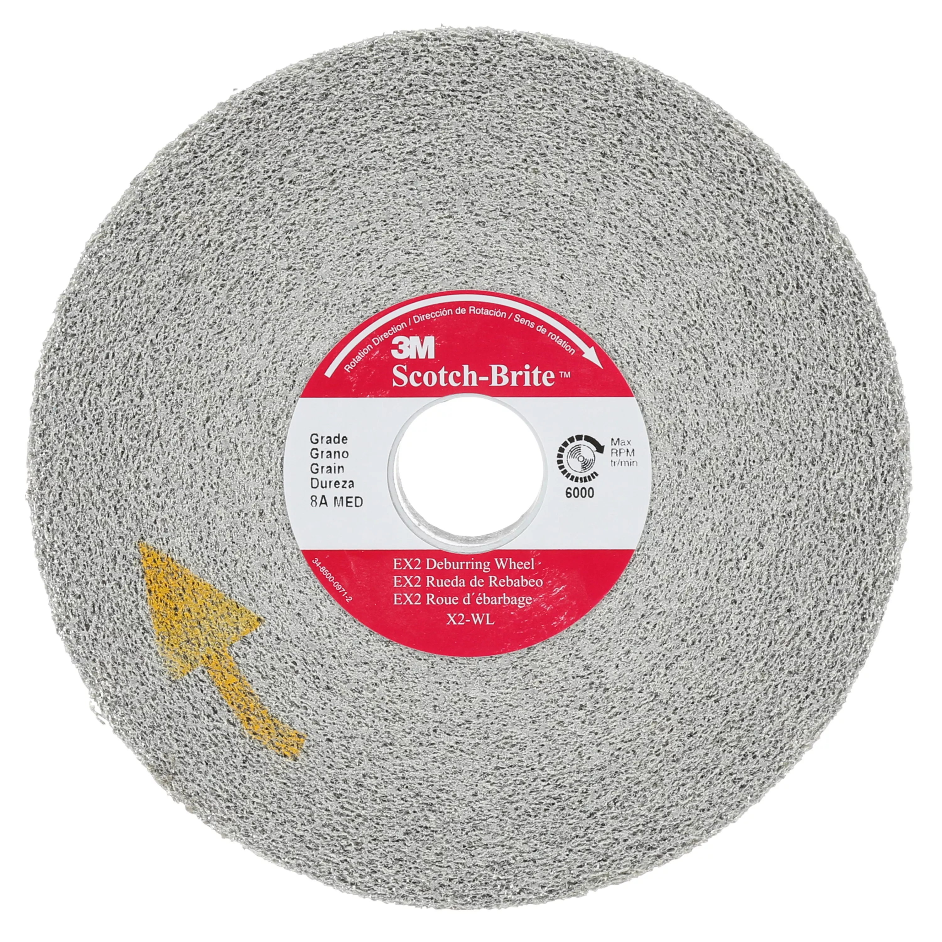 Scotch-Brite™ EX2 Deburring Wheel, X2-WL, 8S Fine, 10 in x 1/2 in x 5
in, 4 ea/Case