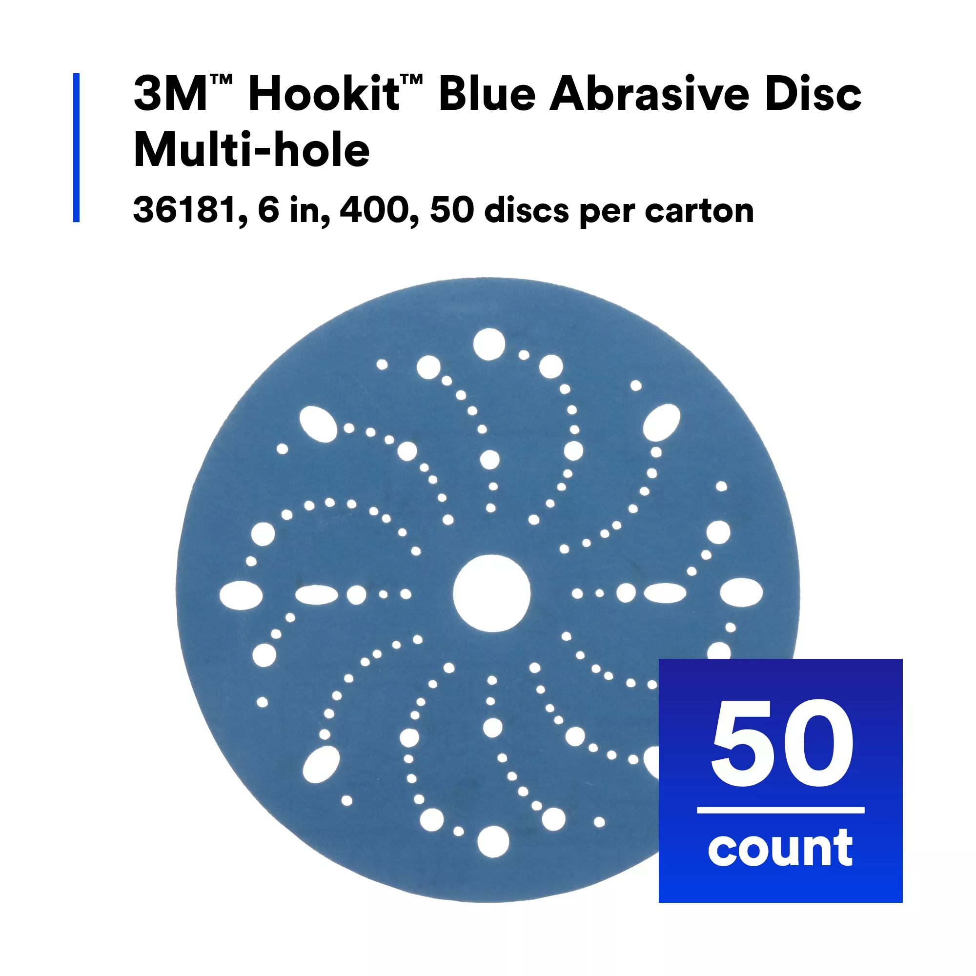 SKU 7100091098 | 3M™ Hookit™ Blue Abrasive Disc 321U Multi-hole