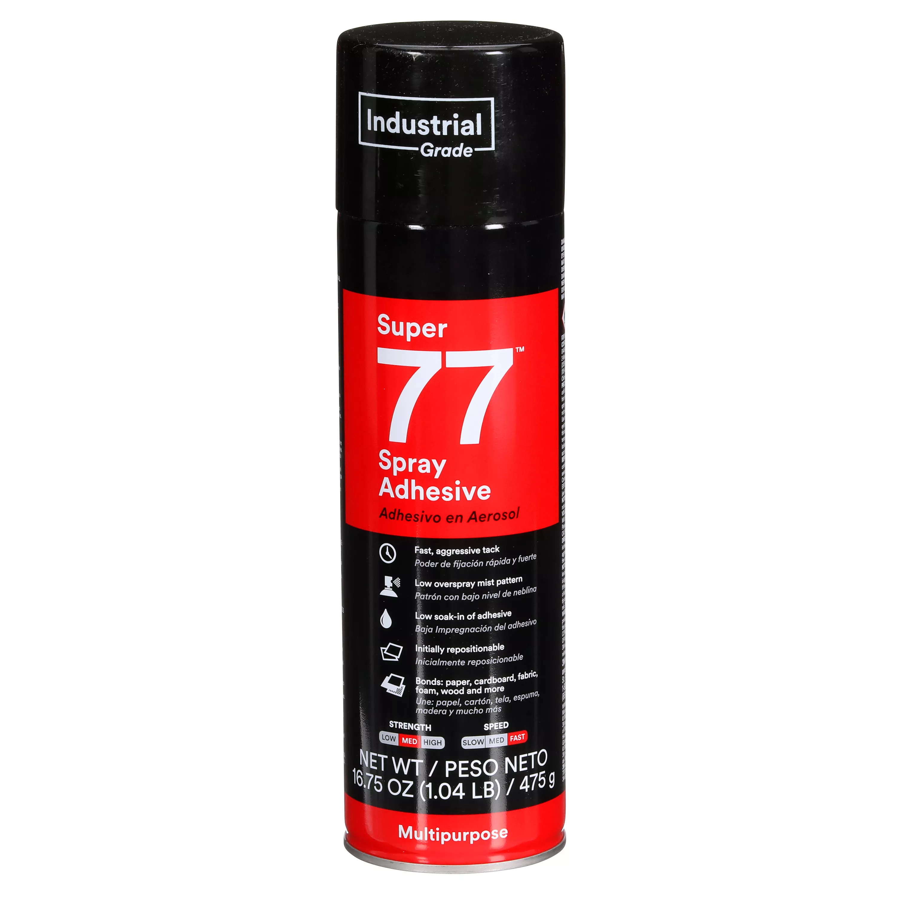 3M™ Super 77™ Multipurpose Spray Adhesive, 24 fl oz Can (Net Wt 16.75
oz), 12/Case, NOT FOR SALE IN CA AND OTHER STATES