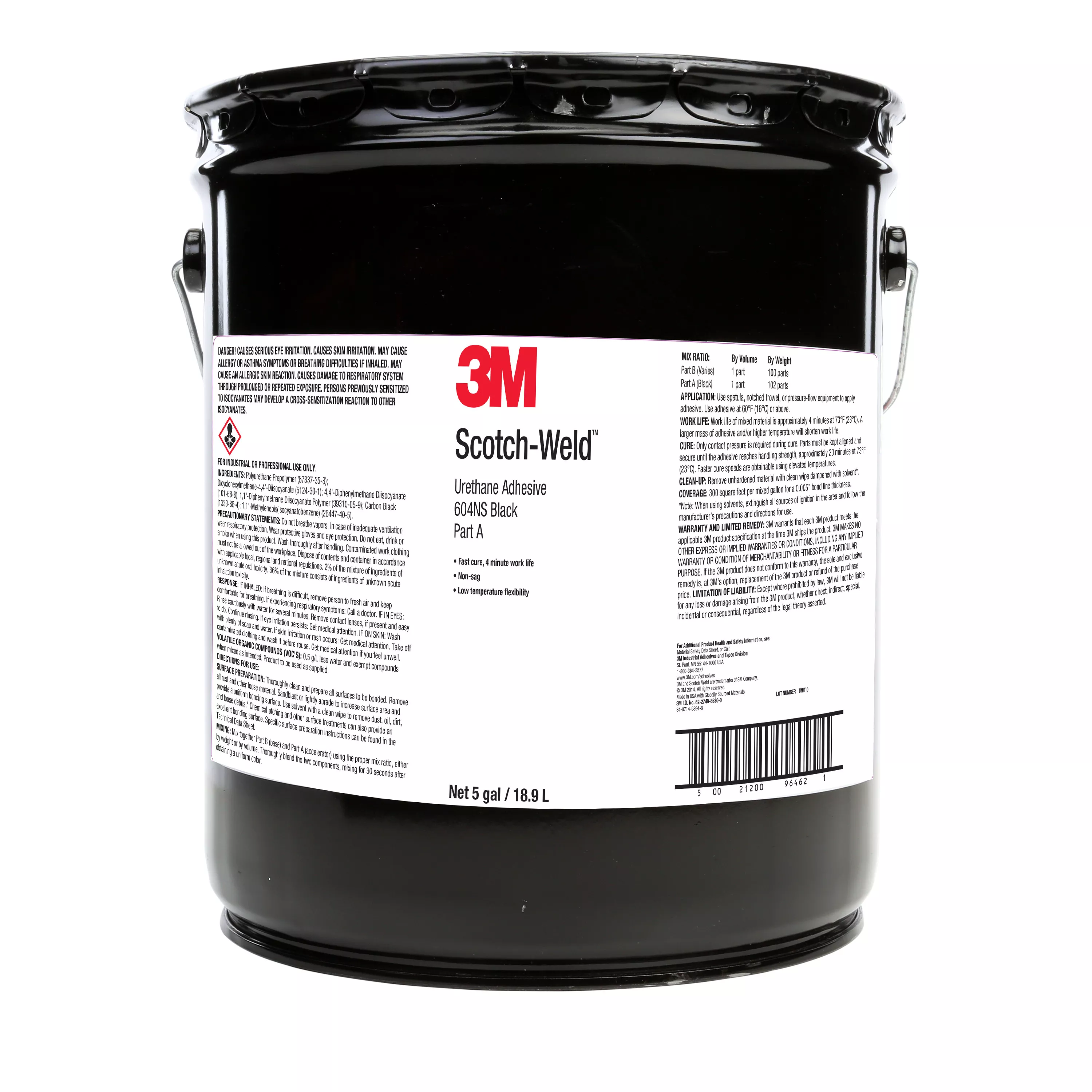 3M™ Scotch-Weld™ Urethane Adhesive 604NS, Black, Part A, 5 Gallon
(Pail), Drum