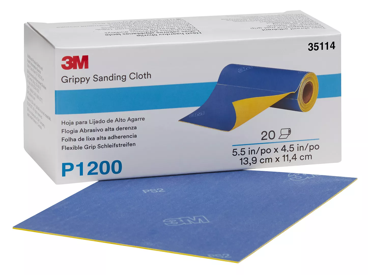 3M™ Grippy Sanding Cloth 35114, P1200 Grade, 5.5 in x 4.5 in, 20 Sheets/Roll, 4 Rolls/Case