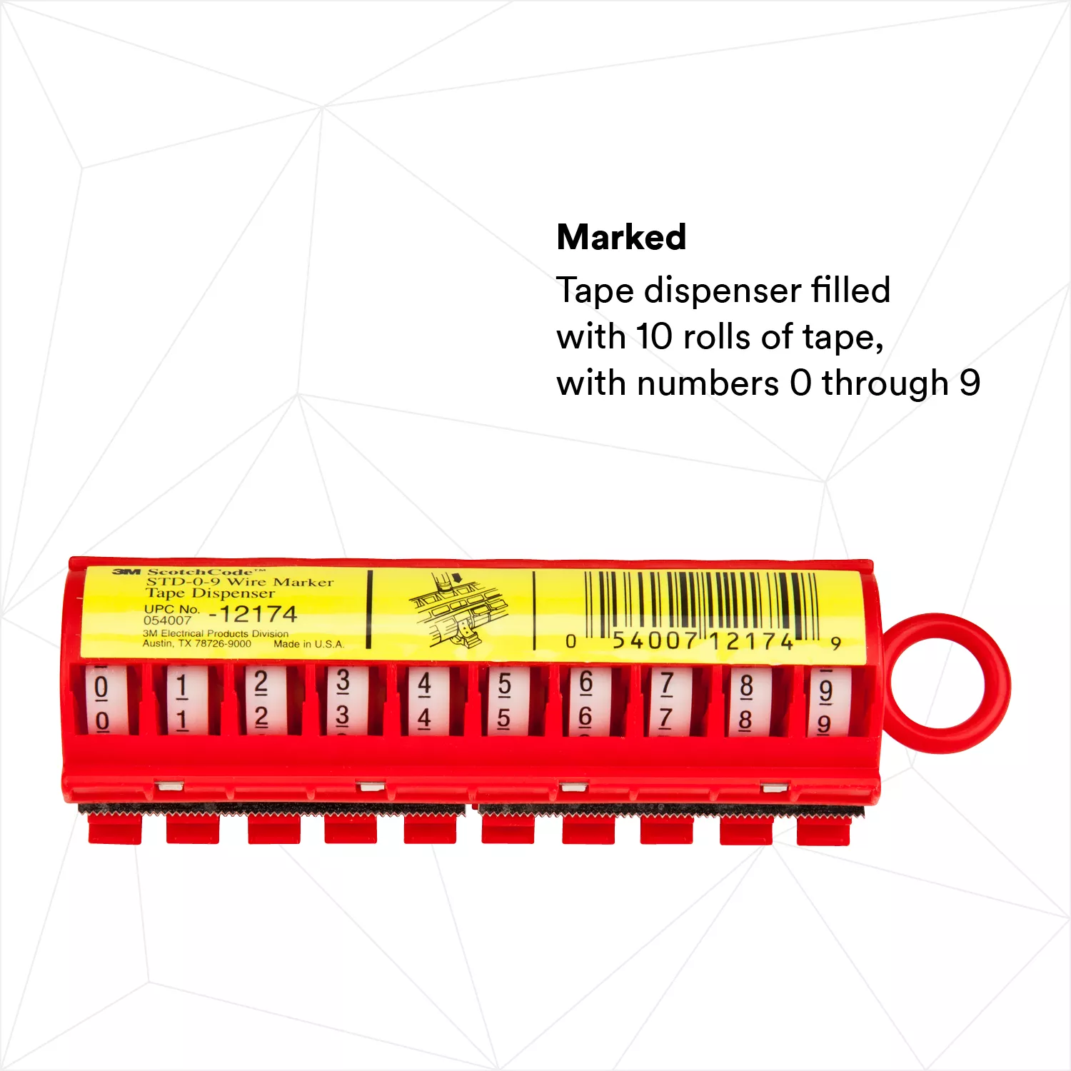 Product Number STD-0-9 | 3M™ ScotchCode™ Wire Marker Tape Dispenser with Tape STD-0-9