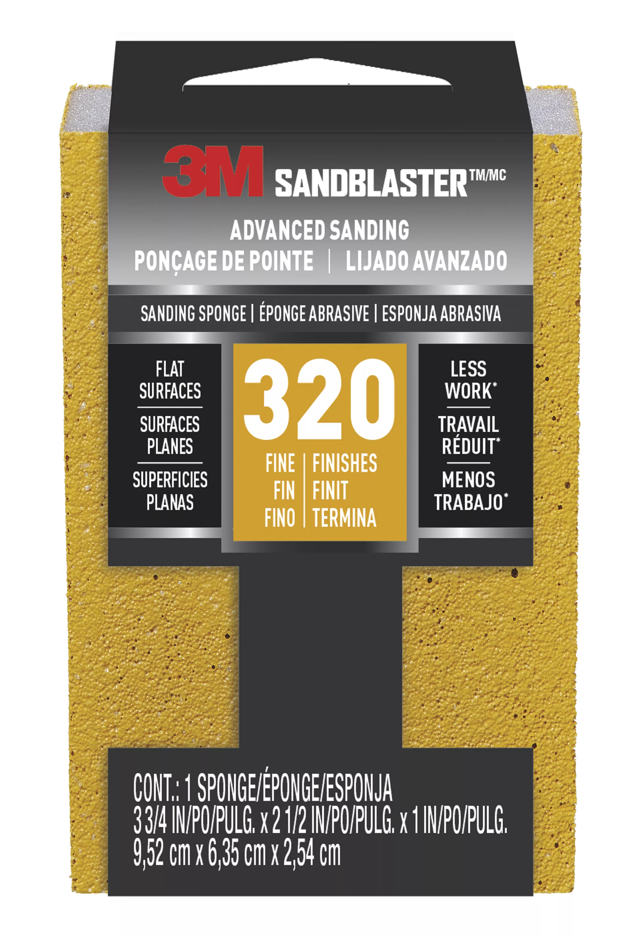 3M™ SandBlaster™ Advanced Sanding Sanding Sponge, 20907-320 ,320 grit, 3 3/4 in x 2 1/2 x 1 in, 1/pk