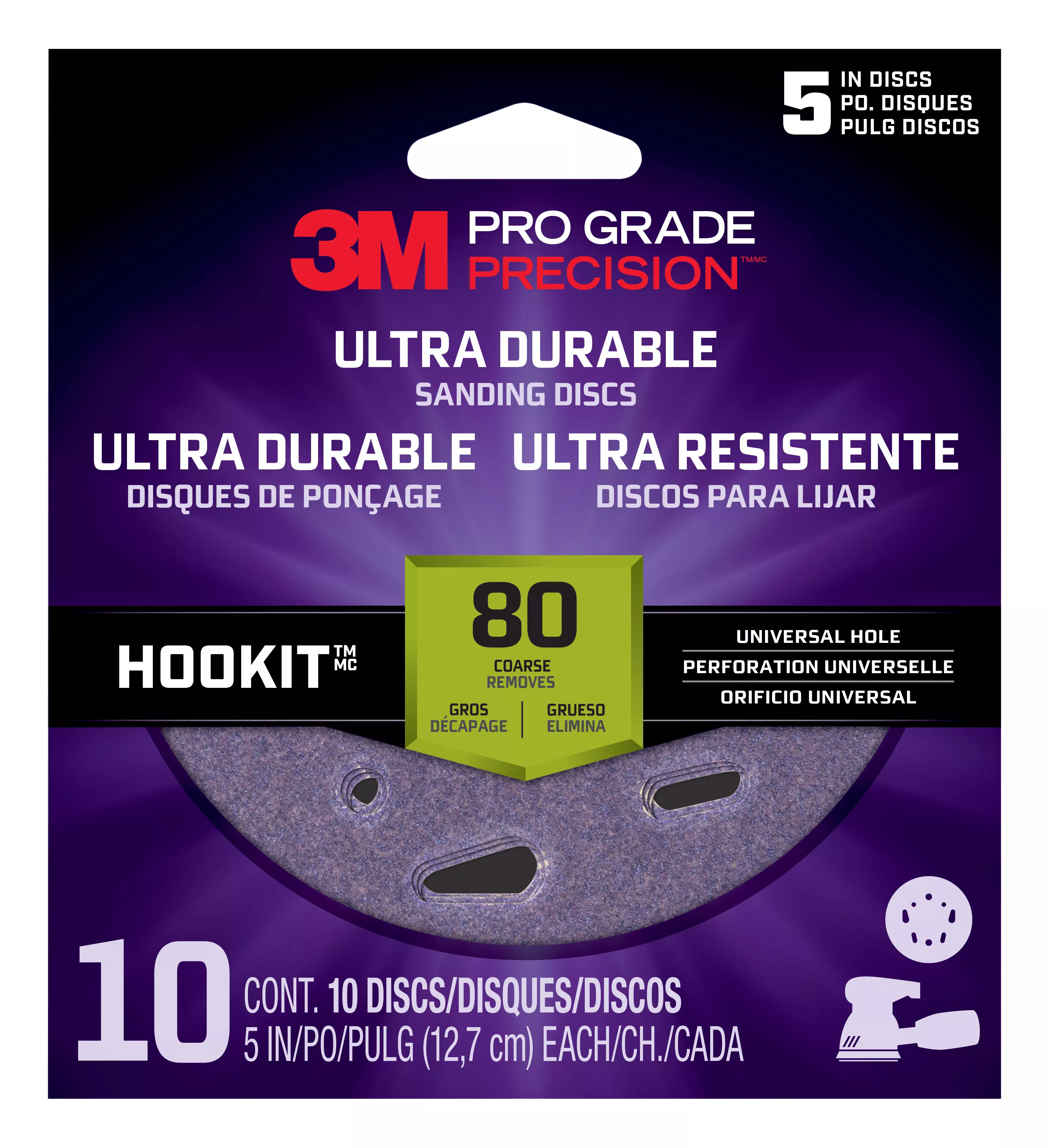 3M™ Pro Grade Precision™ Ultra Durable Universal Hole Sanding Disc DUH580TRI-10I, 5 inch UH, 80, 10/pack