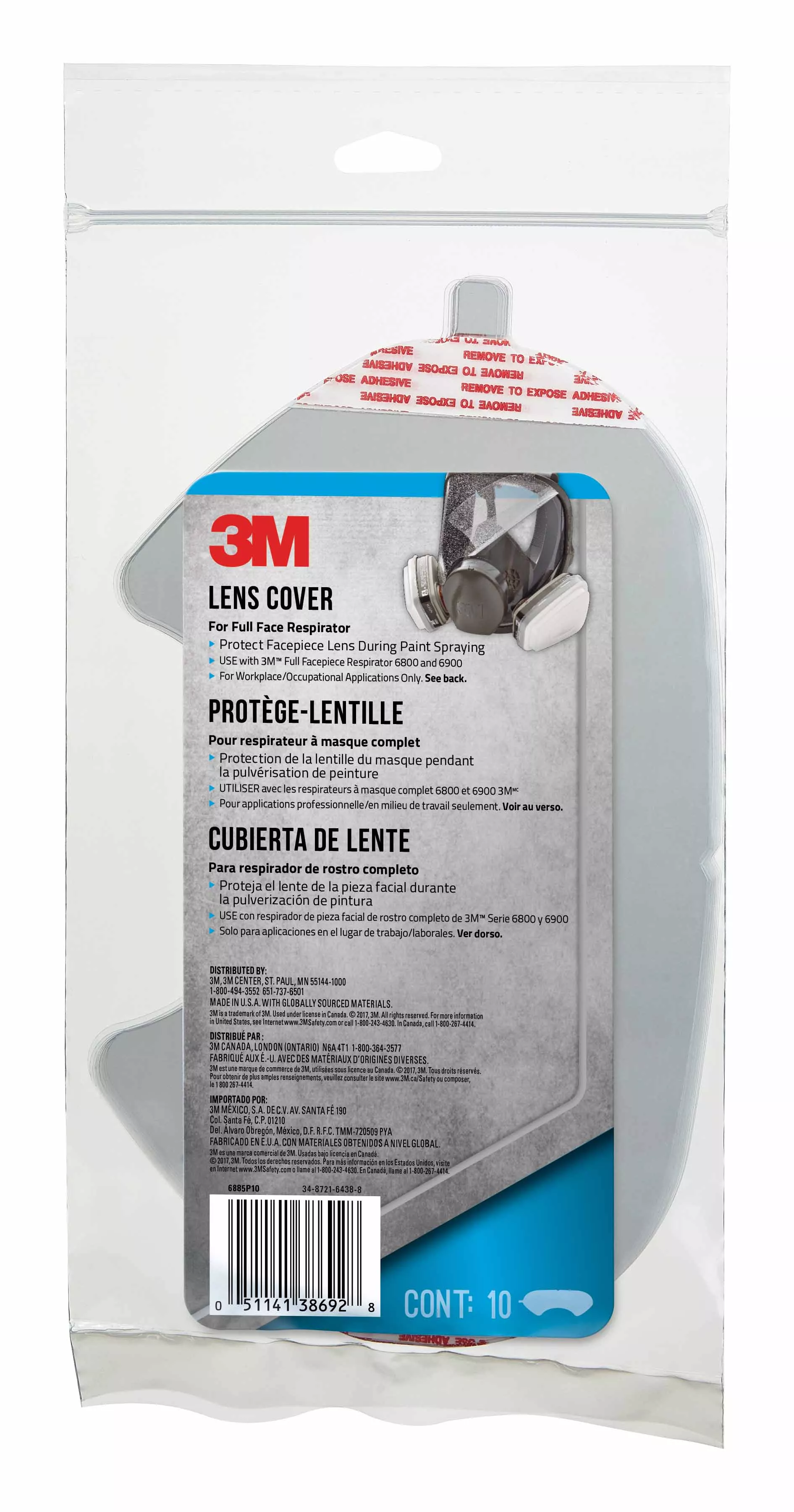 3M™ Lens Cover for 6000 Series Full-Face Respirator, 6885P10-C, 10 each/pack, 5 packs/case