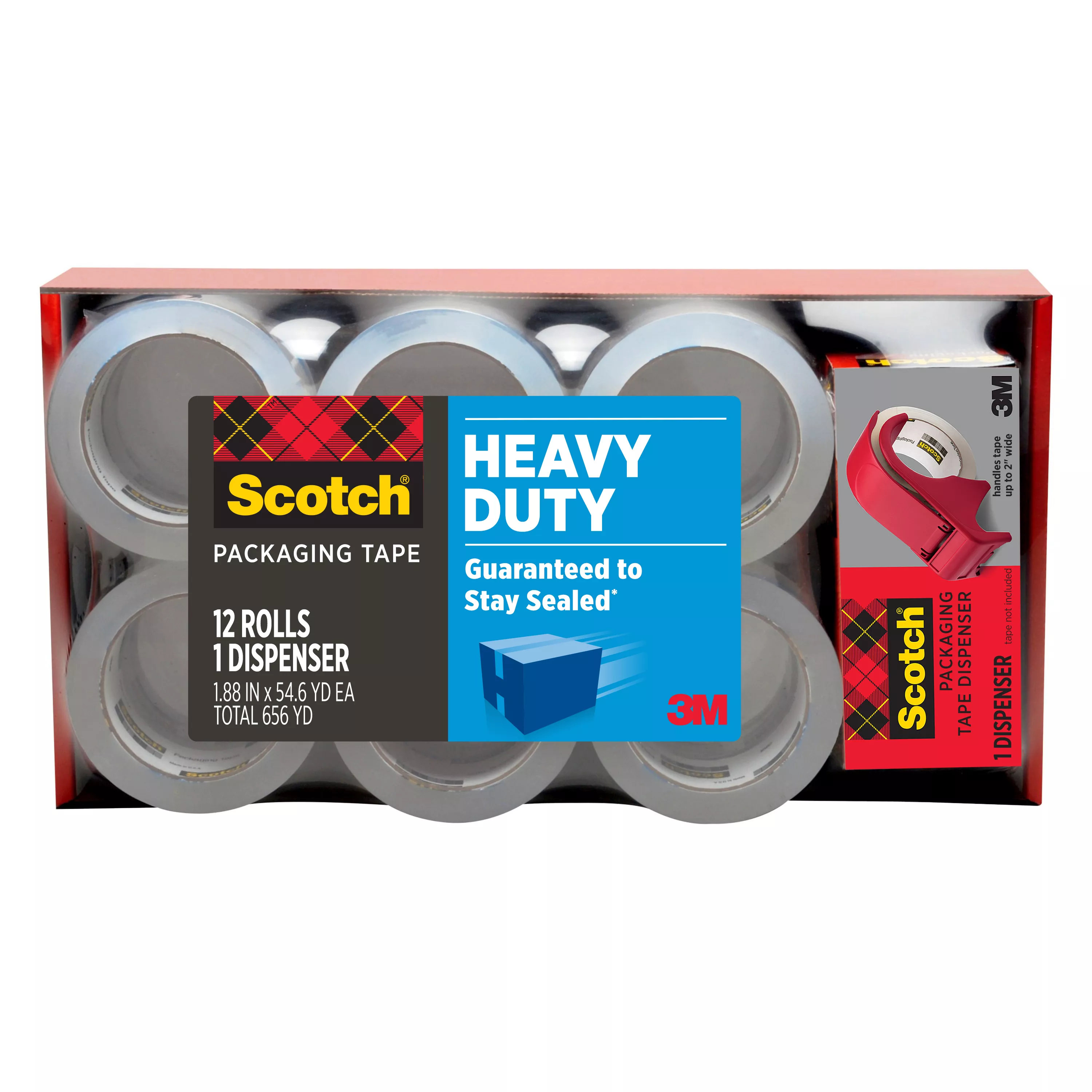 Scotch® Packaging Tape Heavy Duty Shipping, 3850-12-DP3, 1.88 in x 54.6
yd (48 mm x 50 m), 12 Rolls/Pack