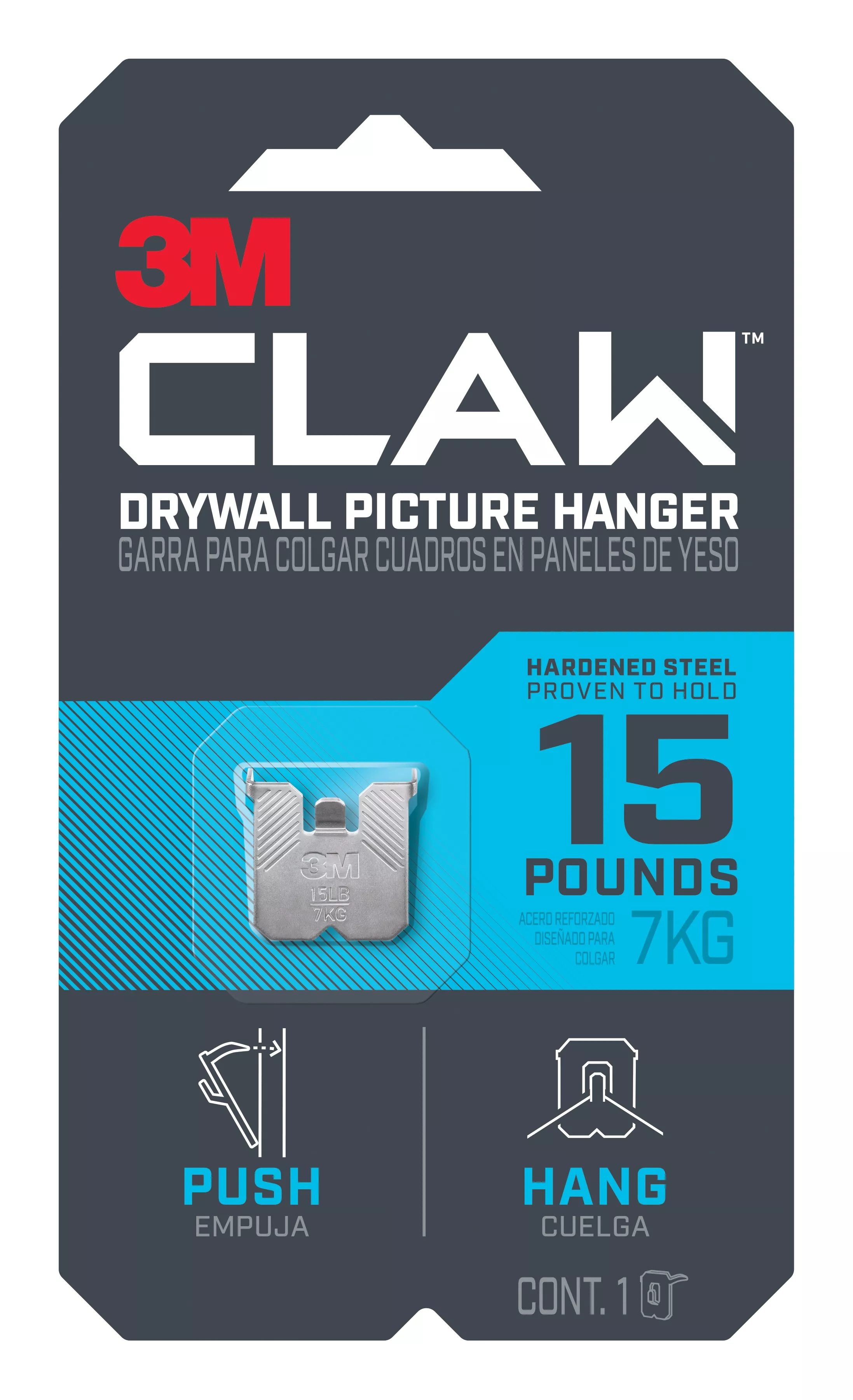 SKU 7100233164 | 3M CLAW™ Drywall Picture Hanger 15 lb 3PH15-1ES