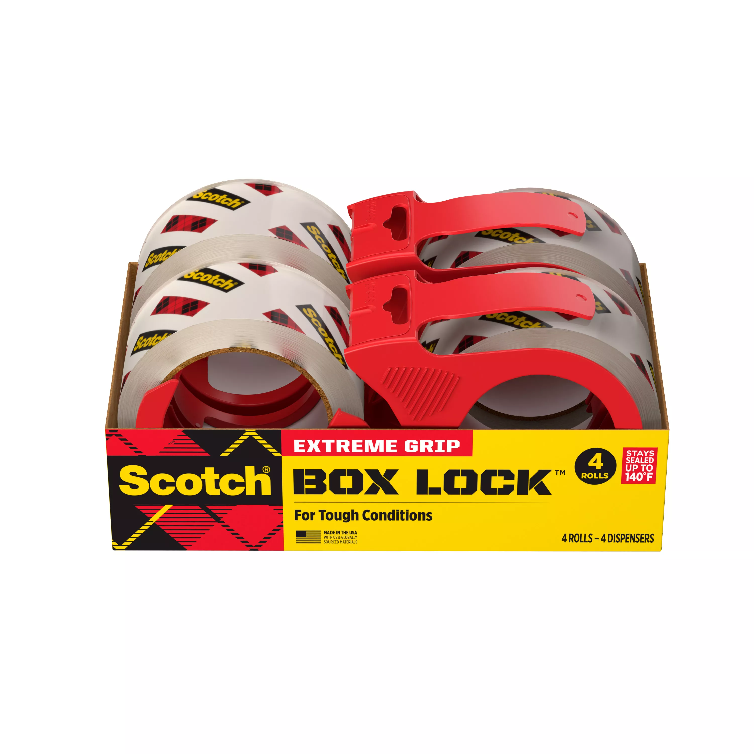 Scotch® Box Lock™ Packaging Tape 3950-4RD-6GC, 1.88 in x 54.6 yd (48 mm x 50 m)