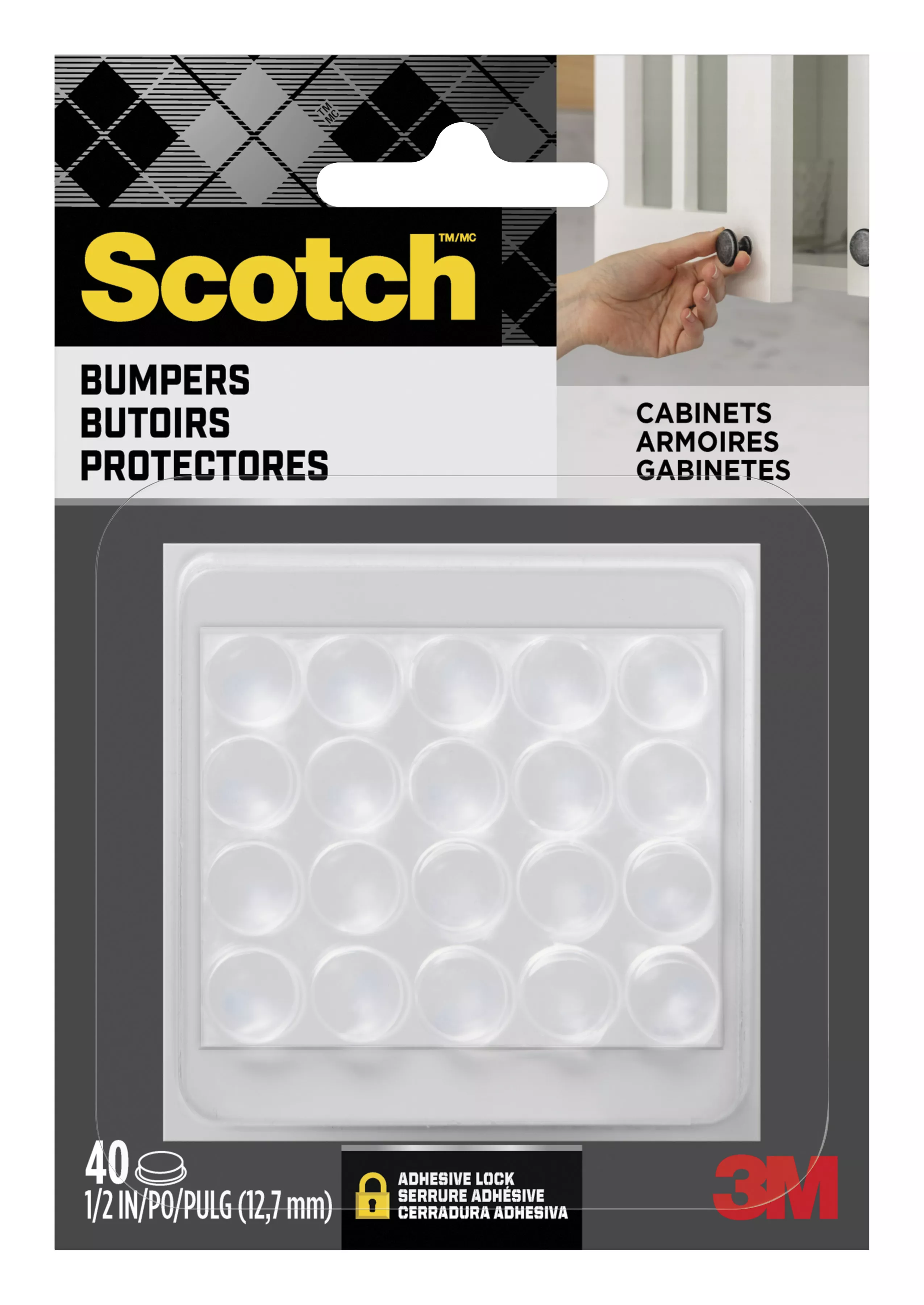 Scotch™ Self-Stick Rubber Pad Bumpers SP951-NA, Clear, 1/2 in, 40/Pack