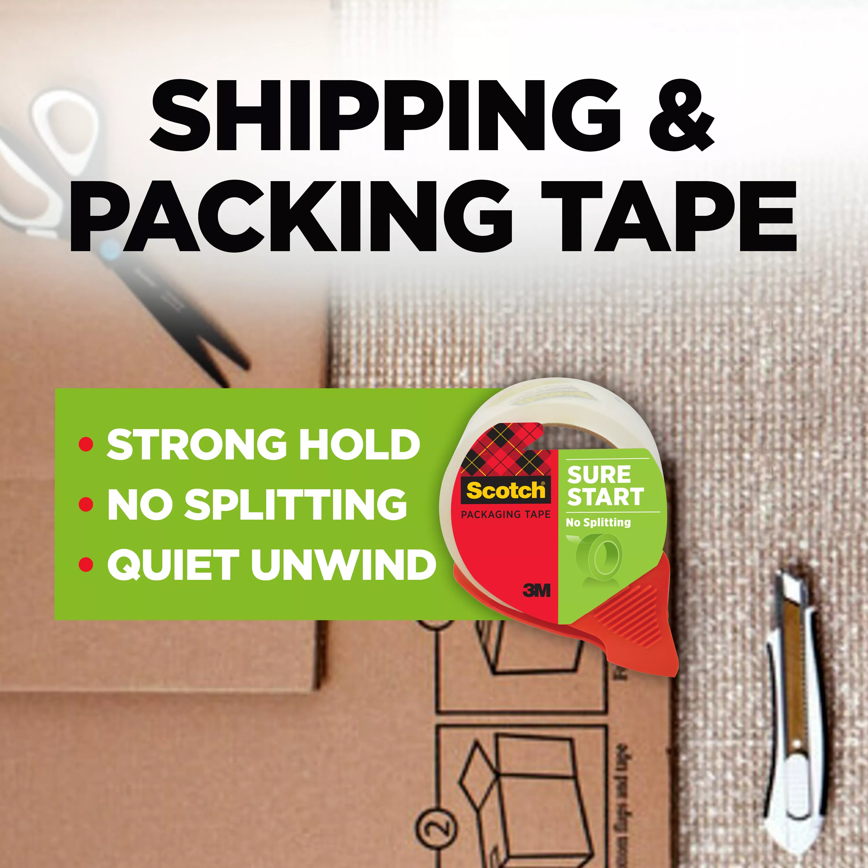 Scotch® Tough Grip Moving Packaging Tape 3500S-21RD-3GC, 1.88 in x 38.2 yd (48 mm x 35 m) 2 pack