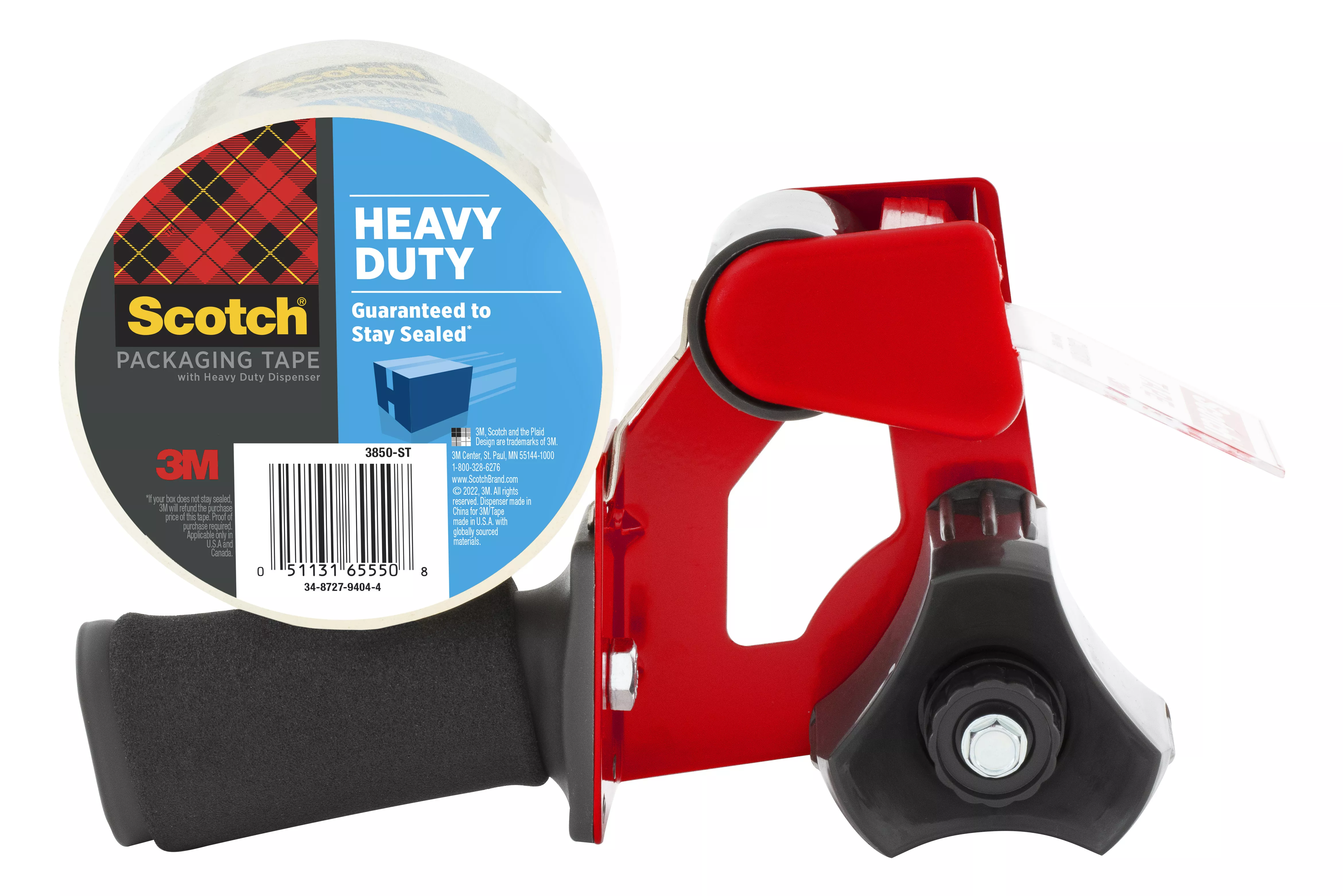 Scotch® Heavy Duty Shipping Packaging Tape 3850-ST-SRM, 1.88 in x 54.6 yd (48 mm x 50 m), Heavy Duty Dispenser