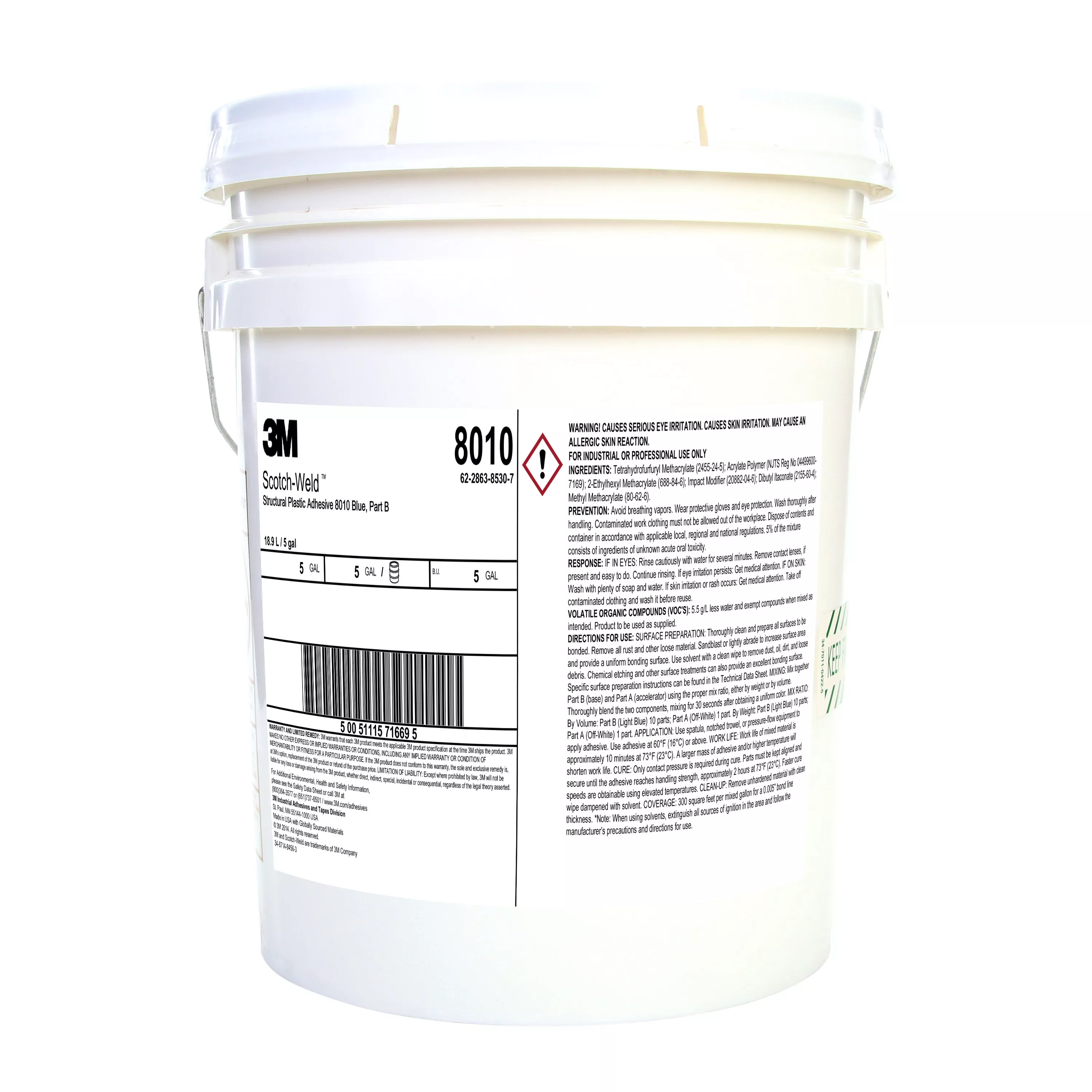 3M™ Scotch-Weld™ Structural Plastic Adhesive 8010, Blue, Part B, 5
Gallon (Pail), Drum