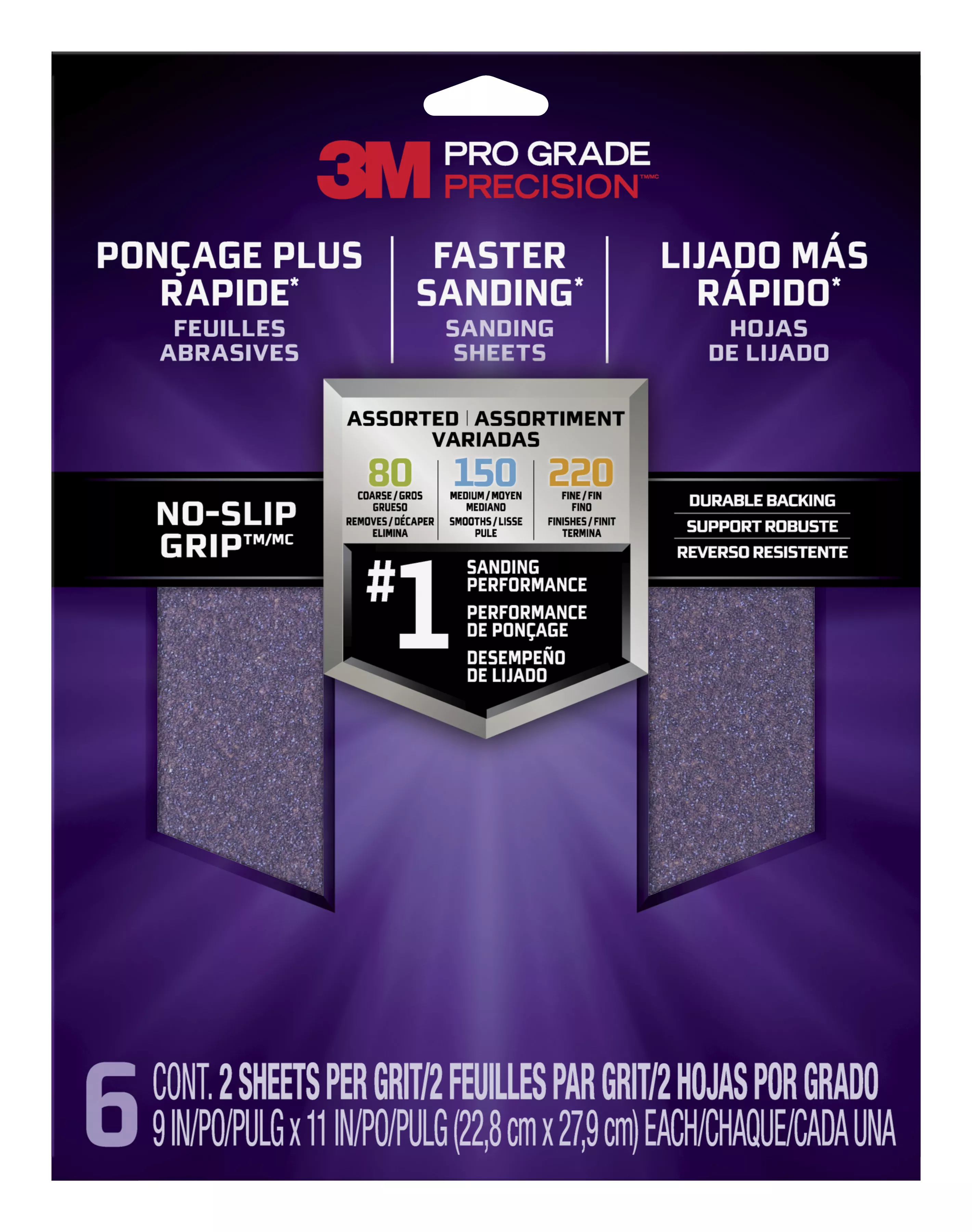 3M™ Pro Grade Precision™ Faster Sanding Sanding Sheets Assorted grits,
26000TRI-6, 9 in x 11 in, 6/pk