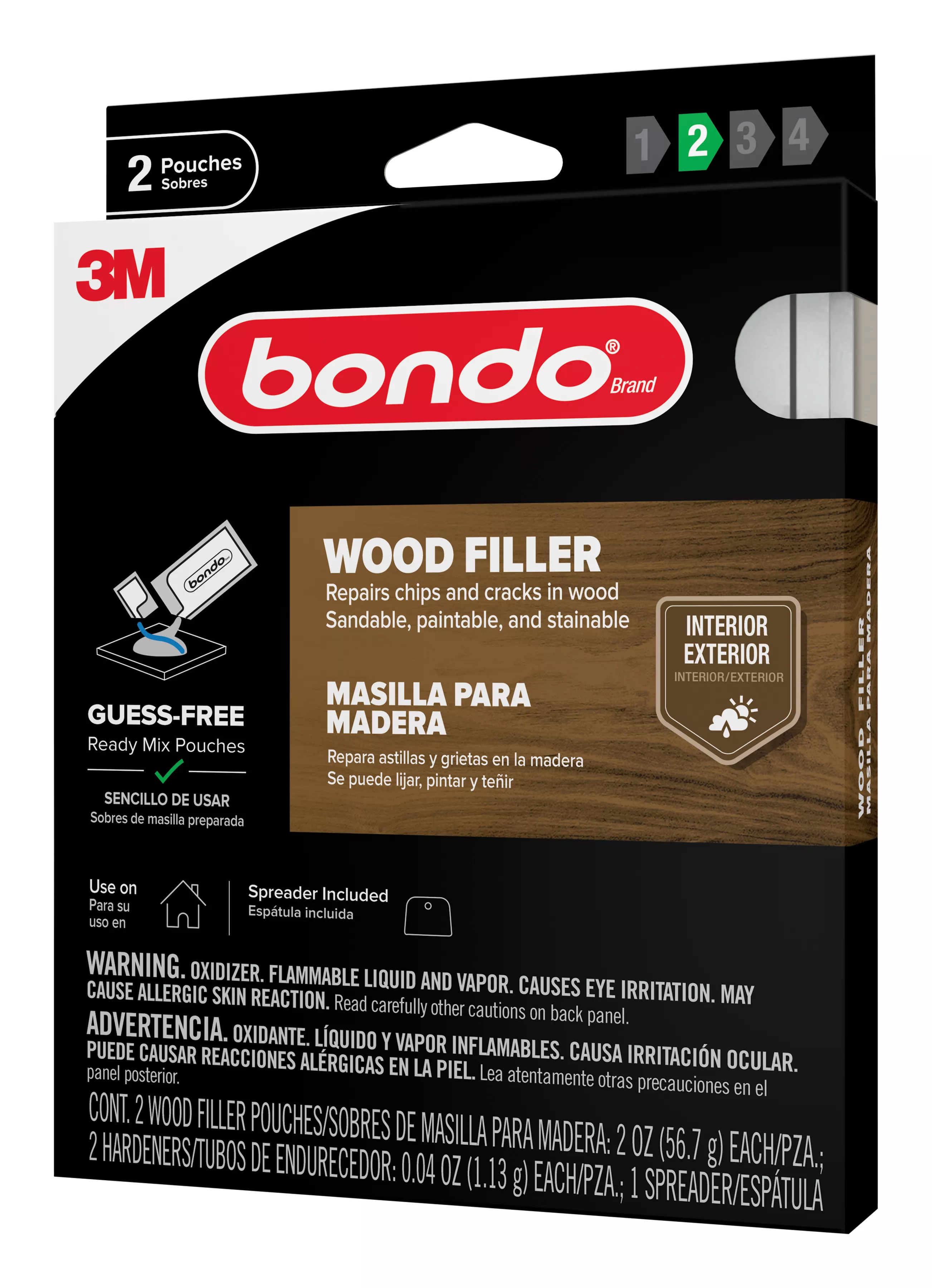 Bondo® Wood Filler WF-2PK-ES, Ready Mix Pouches, 2 oz, 6/Case