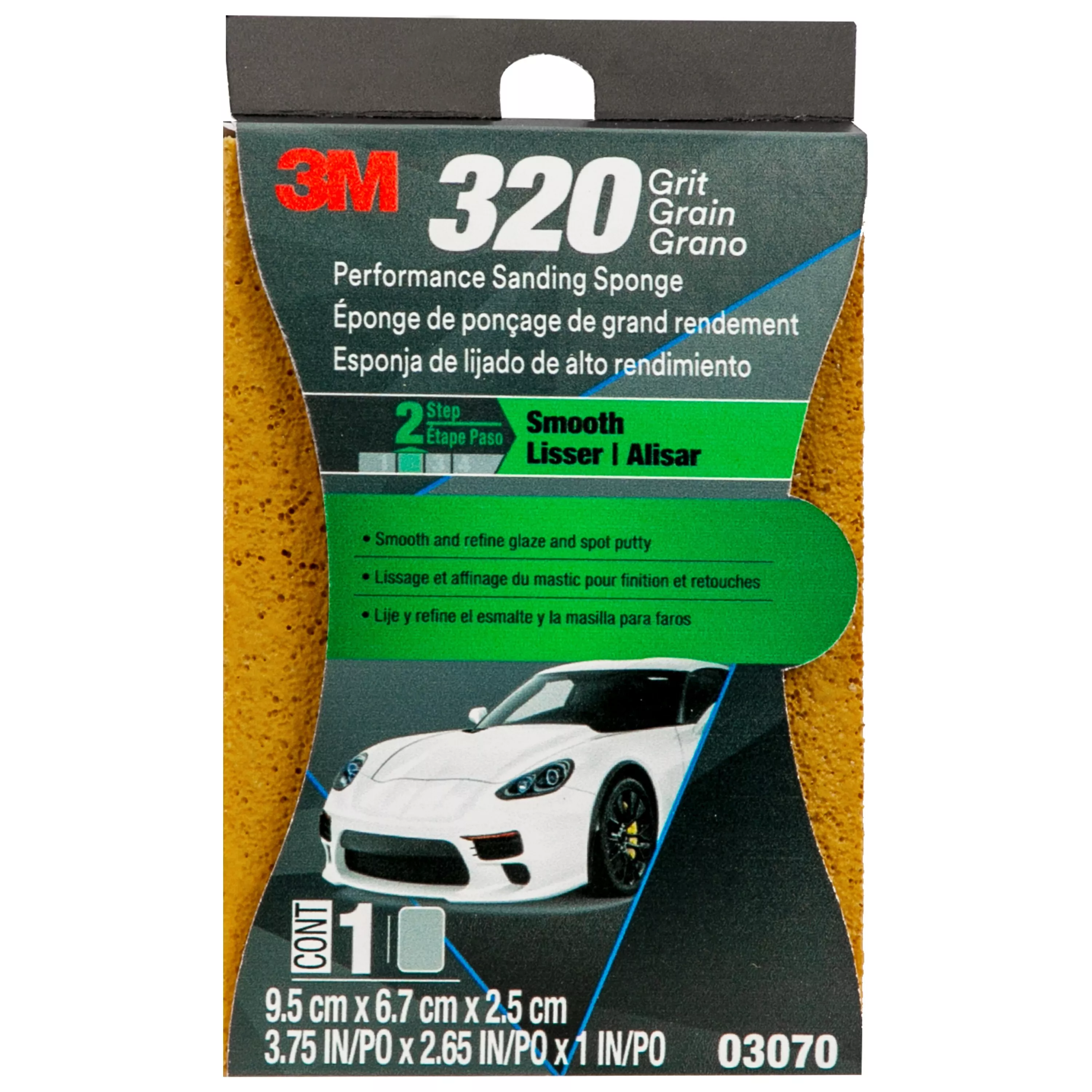 3M™ Performance Sanding Sponge, 03070, 1 inch x 2-5/8 inch, 320 Grit, 12
per case