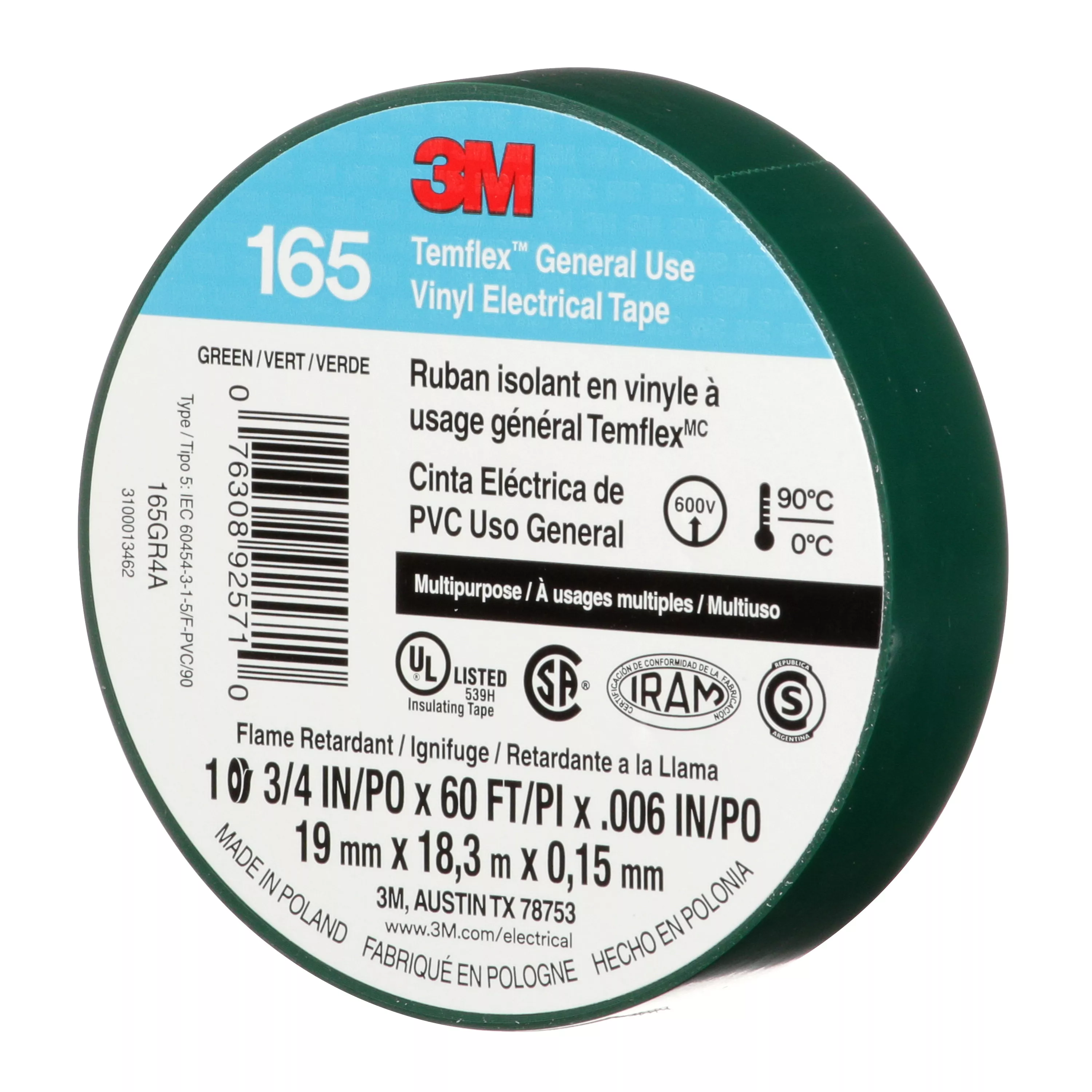 Product Number 165GR4A | 3M™ Temflex™ Vinyl Electrical Tape 165