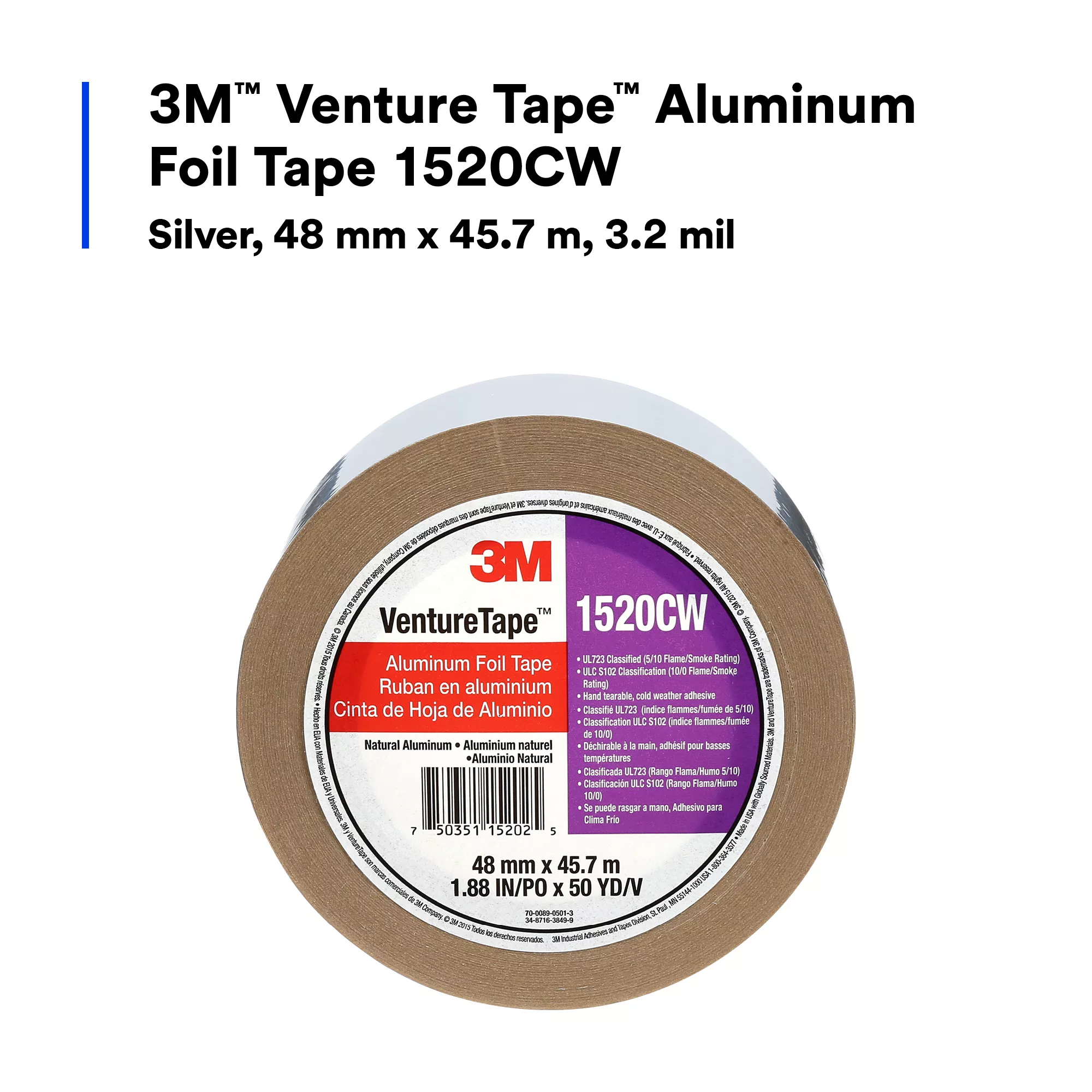 Product Number 1520CW | 3M™ Venture Tape™ Aluminum Foil Tape 1520CW