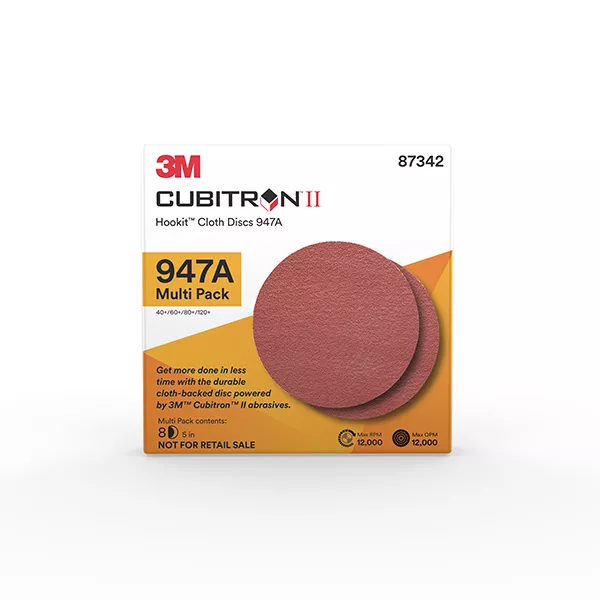 3M™ Cubitron™ II Hookit™ Cloth Disc 947A, 87342, 5 x NH, 40+ to 120+, 20 Packs/Case, Multi-pack