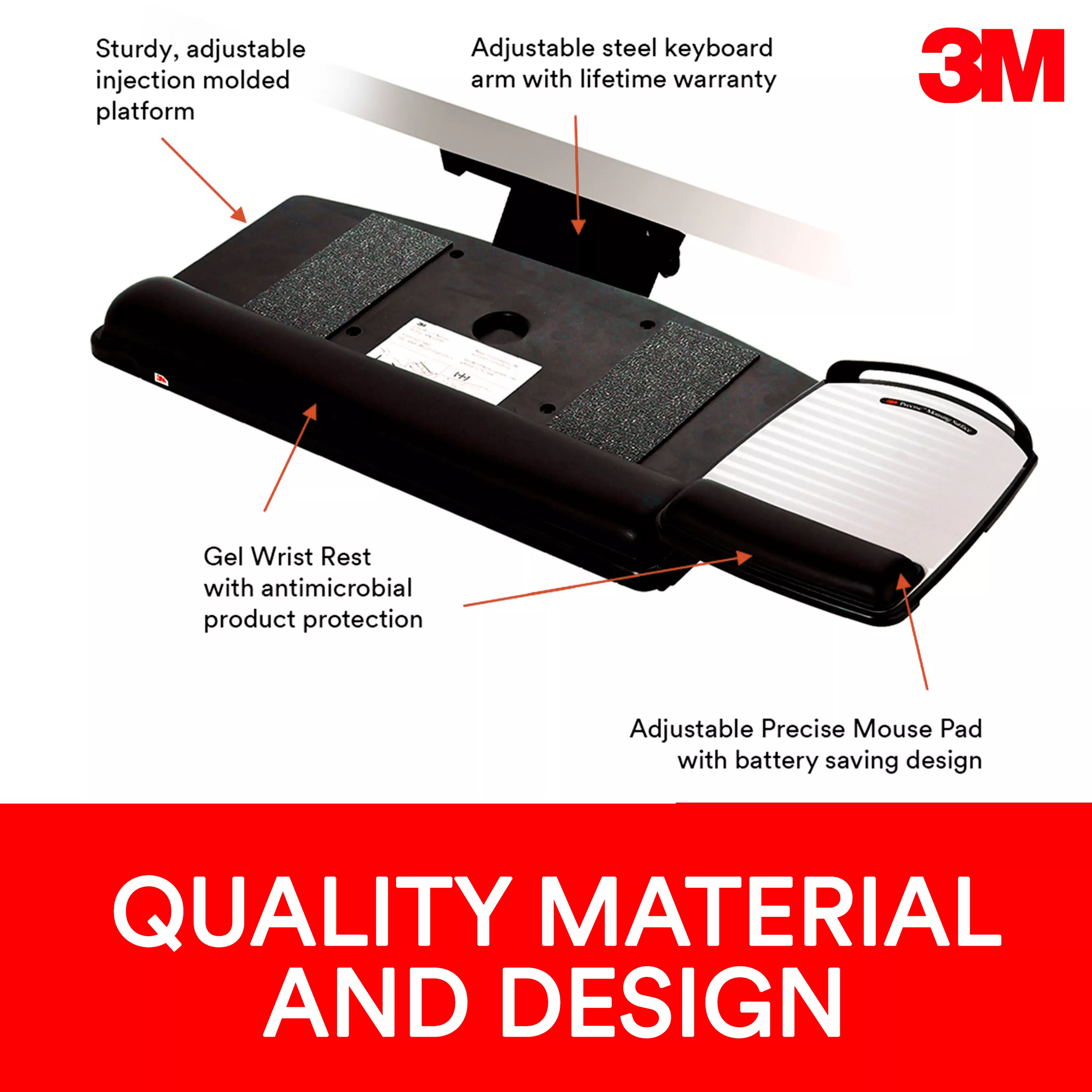 SKU 7010332574 | 3M™ Knob Adjust Keyboard Tray with Adjustable Keyboard and Mouse Platform