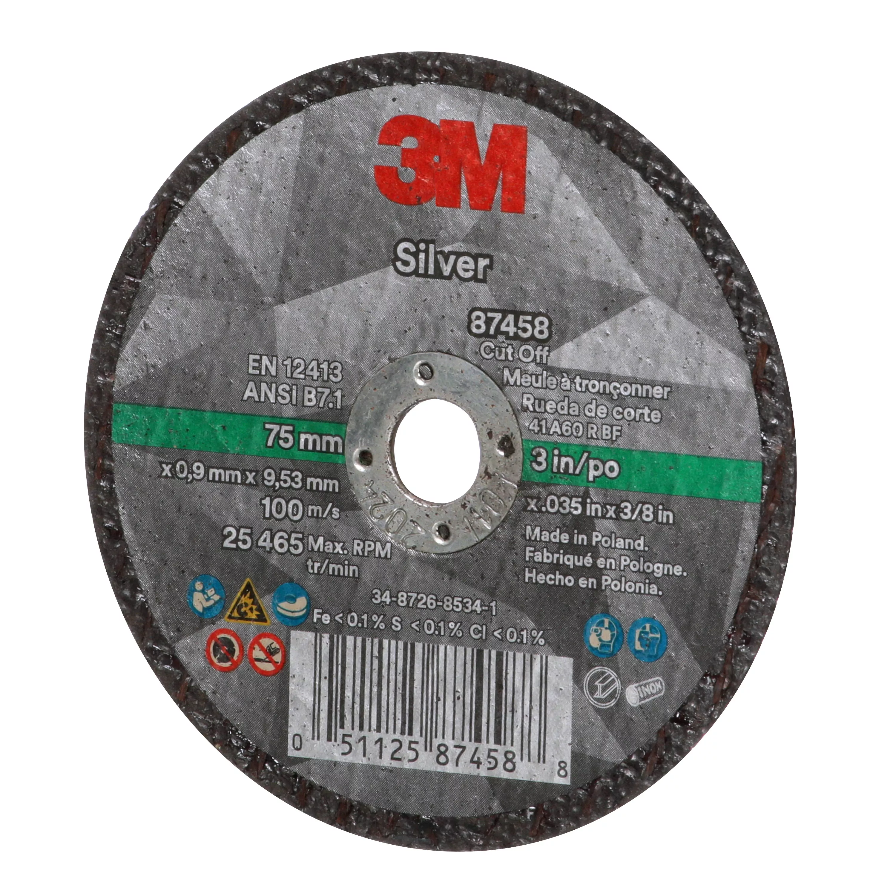 Product Number 87458 | 3M™ Silver Cut-Off Wheel