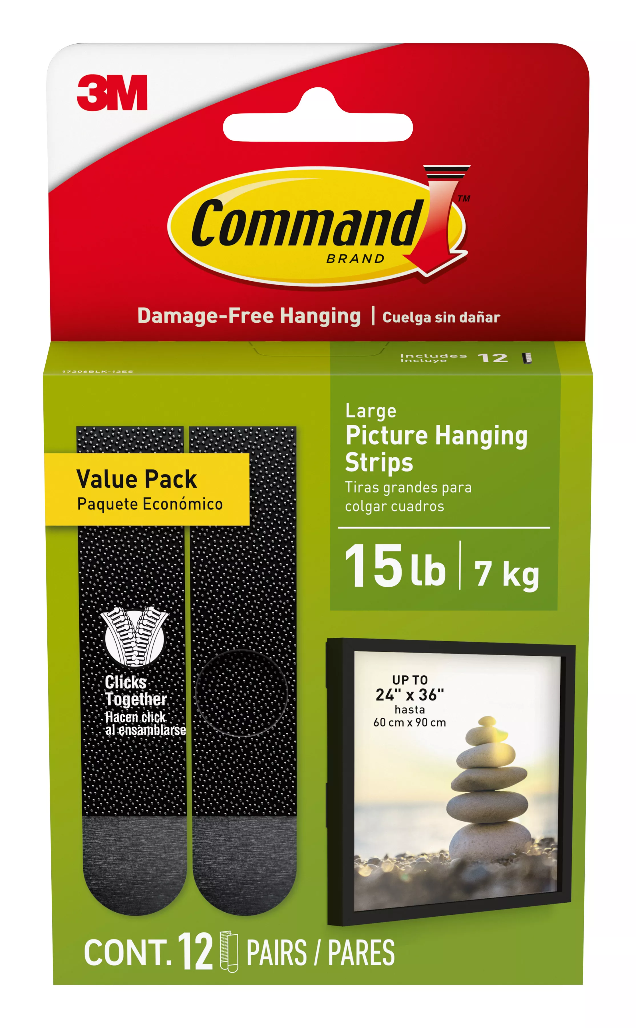 SKU 7100278668 | Command™ 15 Lb Black Picture Hanging Strips 17206BLK-12ES