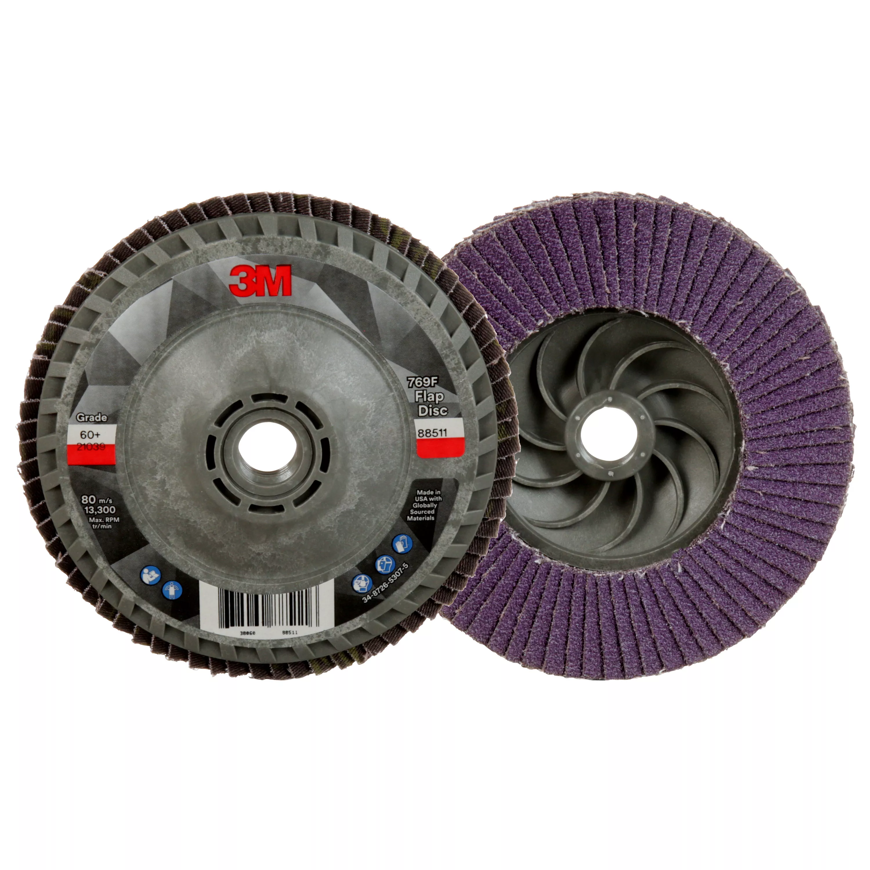 3M™ Flap Disc 769F, 60+, T27 Quick Change, 4-1/2 in x 5/8 in-11, 10
ea/Case