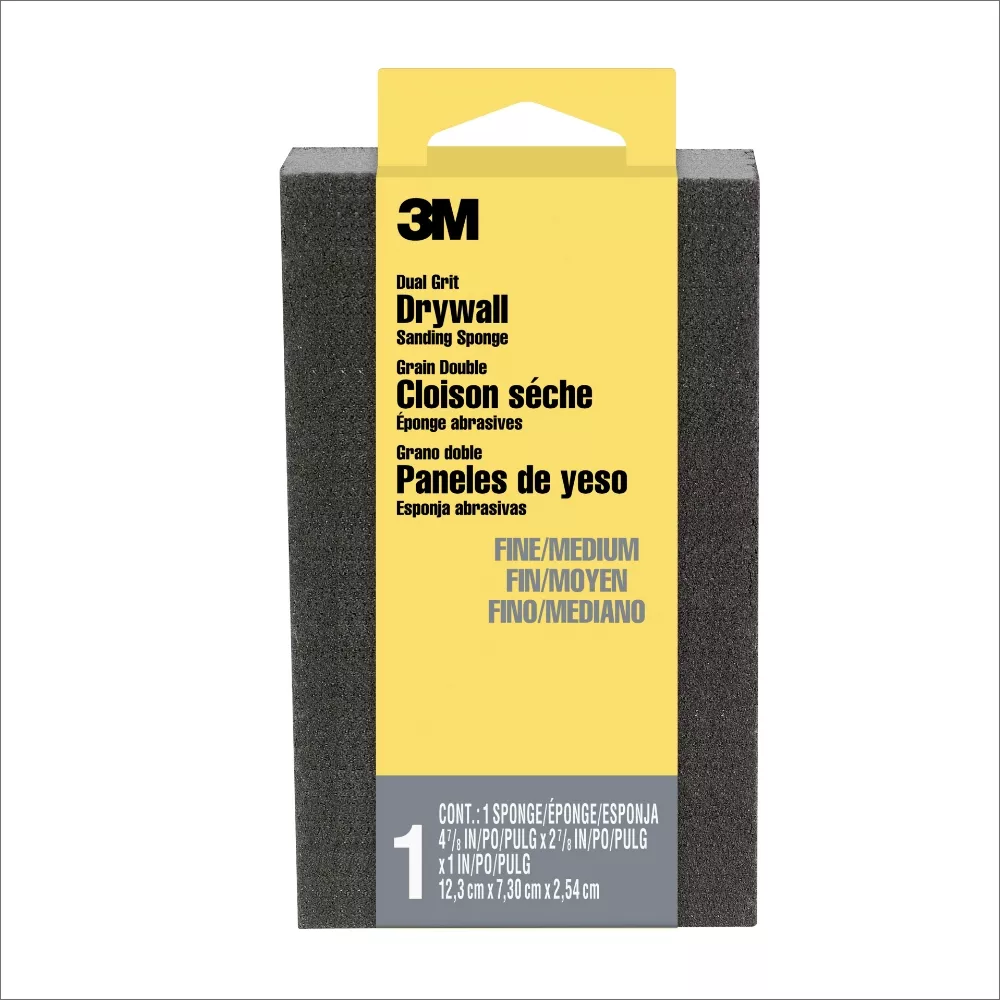 3M™ Drywall Sanding Sponge 9095DC-NA, Dual Grit Block, 2 7/8 in x 4 7/8 in x 1 in, Fine/Medium, 1/pk, 24 ea/cs