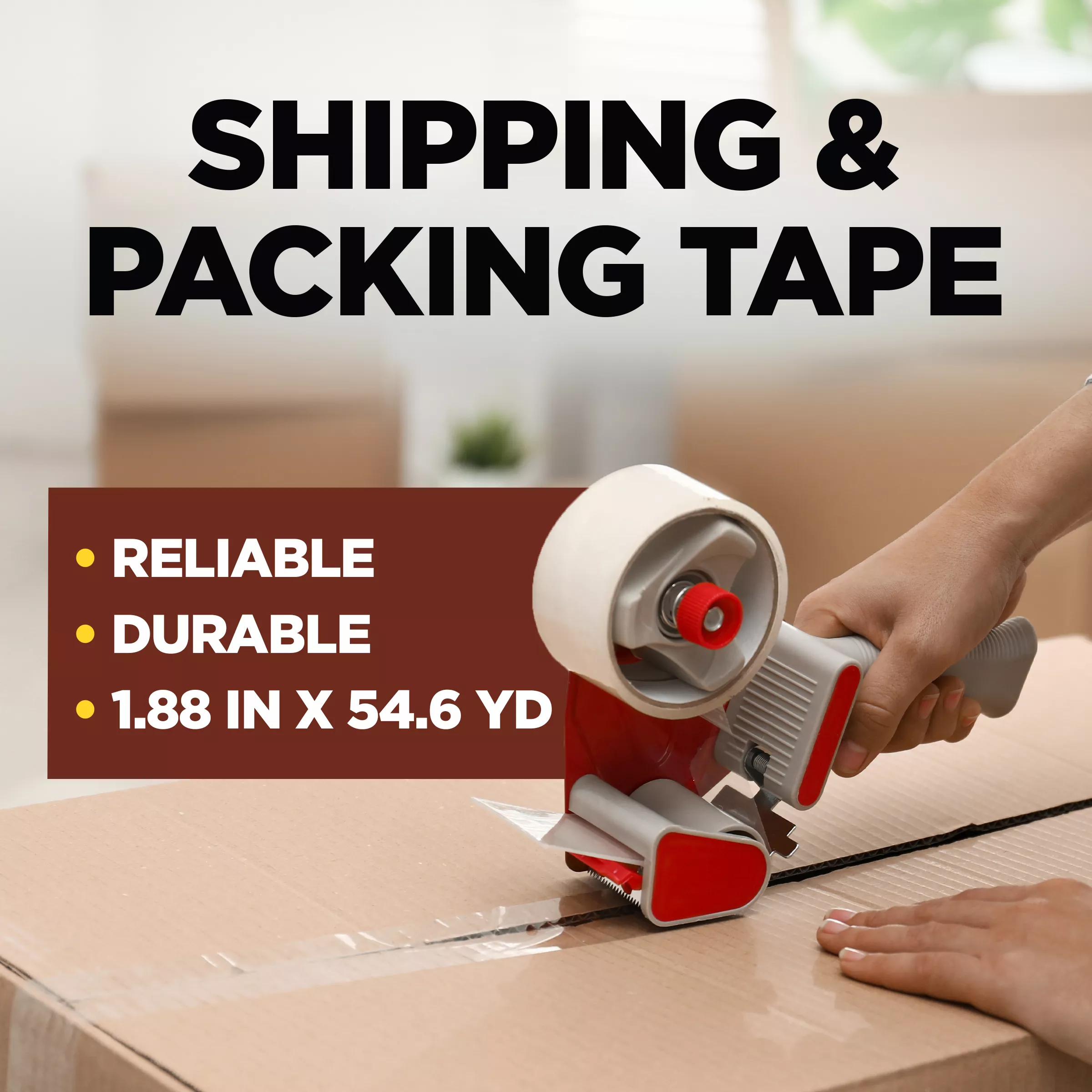 Scotch® Commercial Grade Shipping Packaging Tape 3750-2-ST, 1.88 in x 54.6 yd (48 mm x 50 m) with Heavy Duty Dispenser