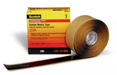 Scotch® Rubber Mastic Tape 2228, 2 in x 3 ft, Black, 1 roll/carton, 48 rolls/Case