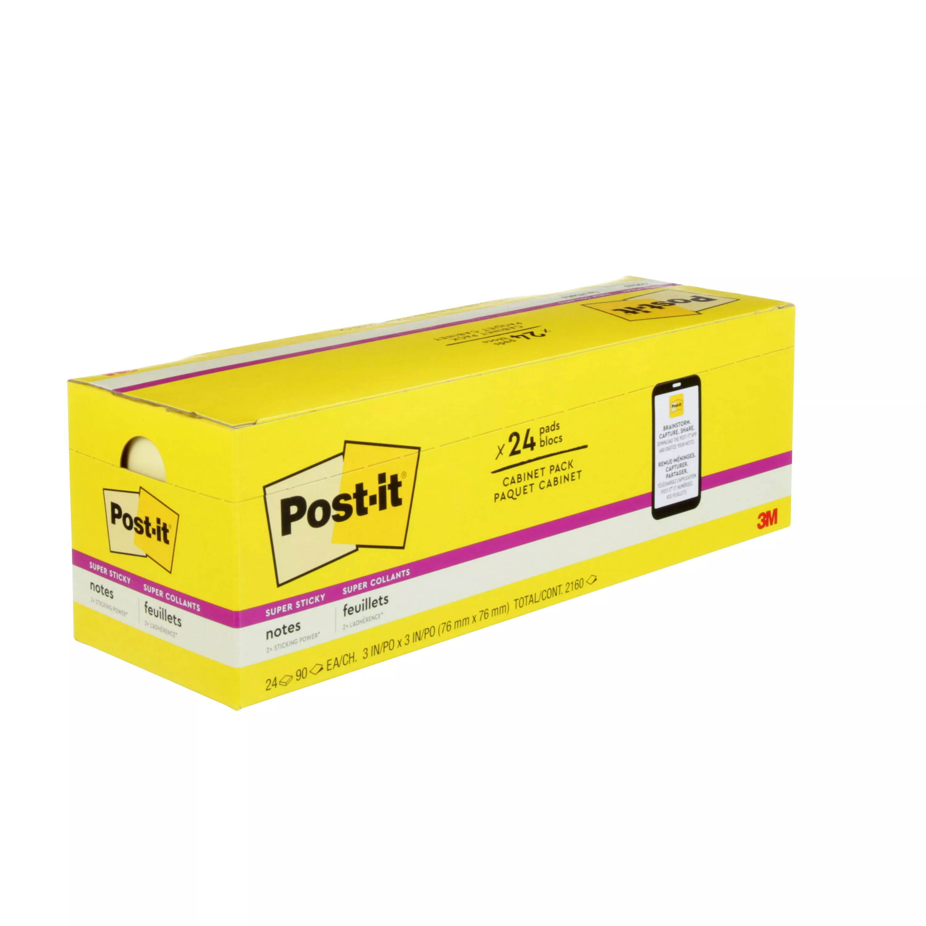 Post-it® Super Sticky Notes 654-24SSCP, 3 in x 3 in (76 mm x 76 mm)Canary