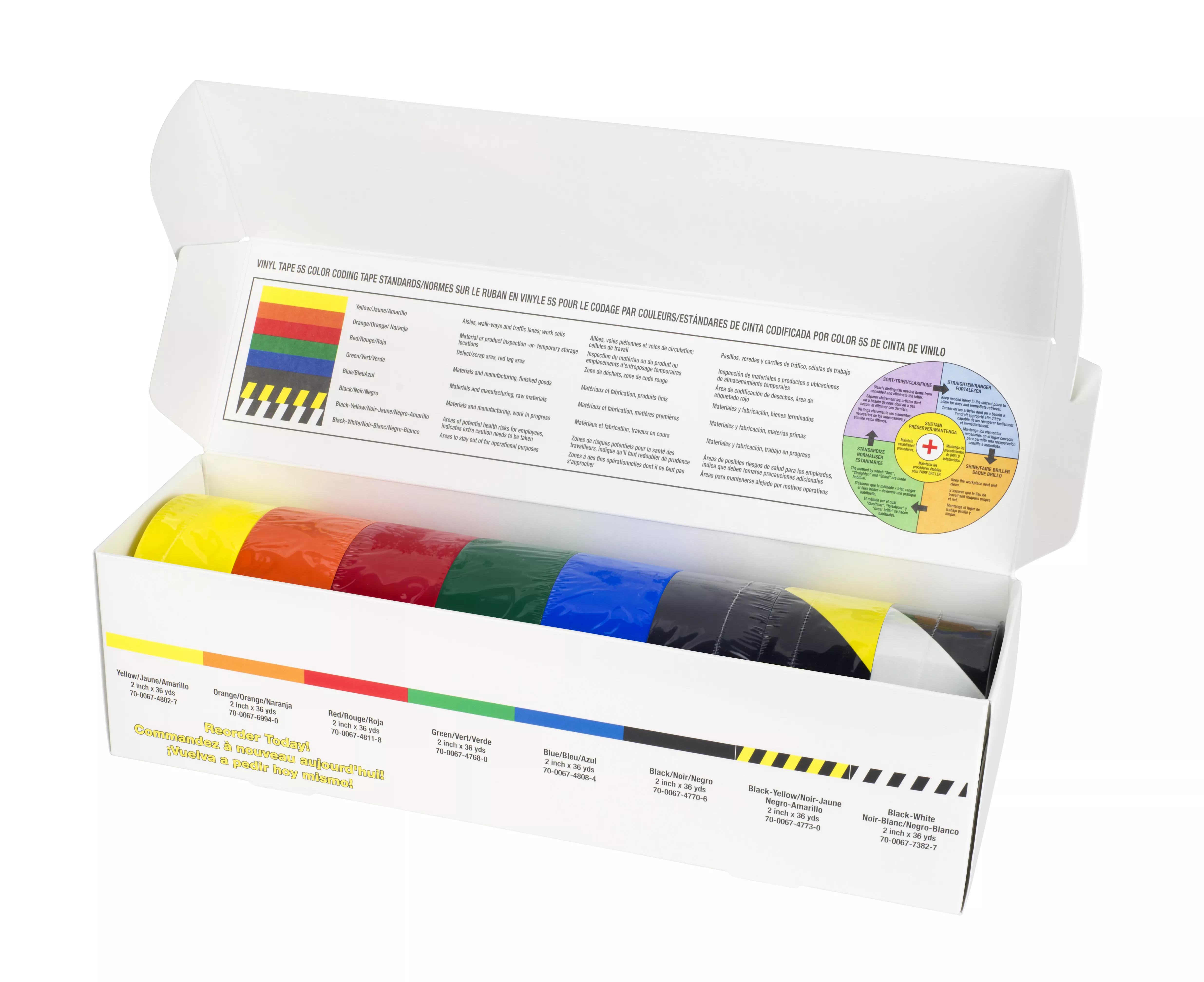 SKU 7100123108 | 3M™ Vinyl Tape Safety and 5S Color Coding Pack