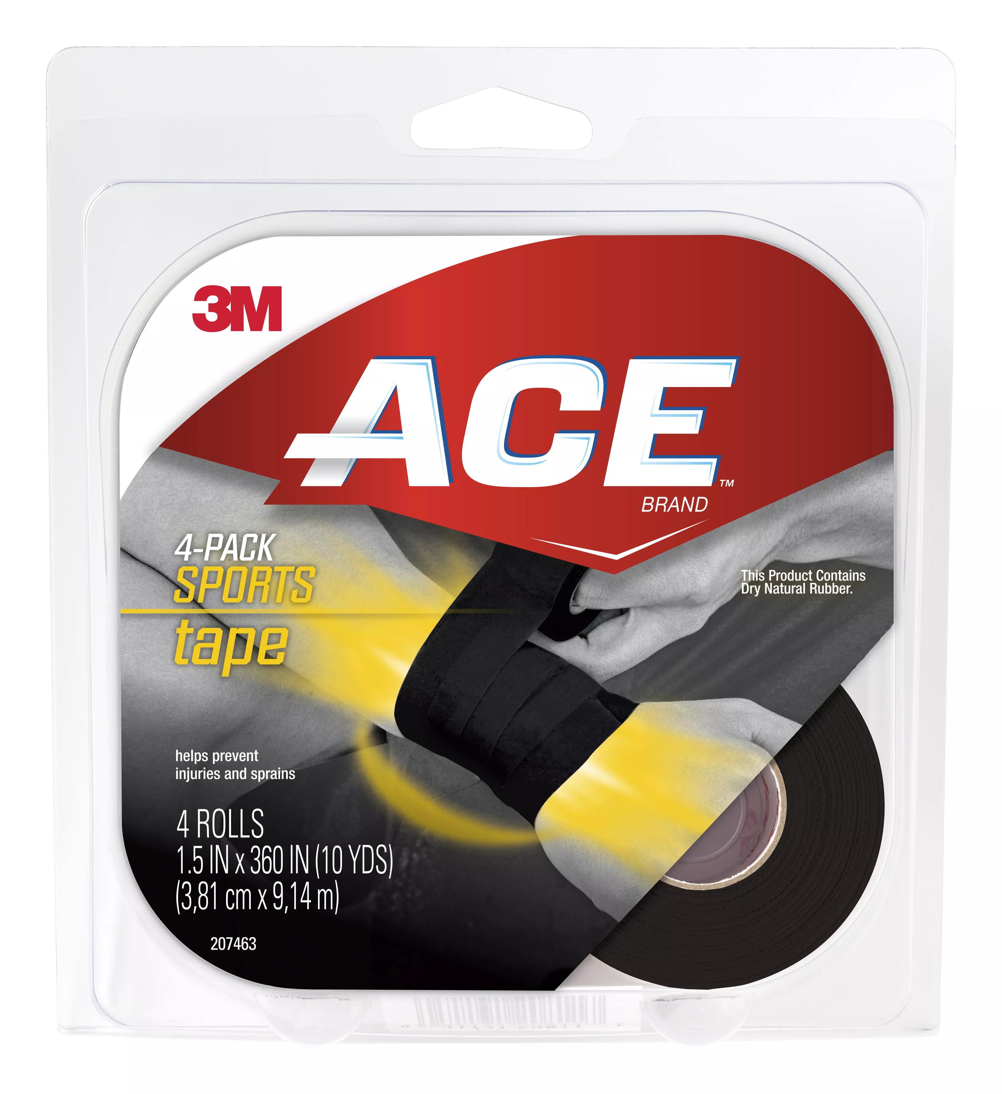 ACE™ Sports Tape, 4-Pack, 207463, 1.5 in x 360 in (10 yd) in (3.81 cm x 9.14 m) Black Tape