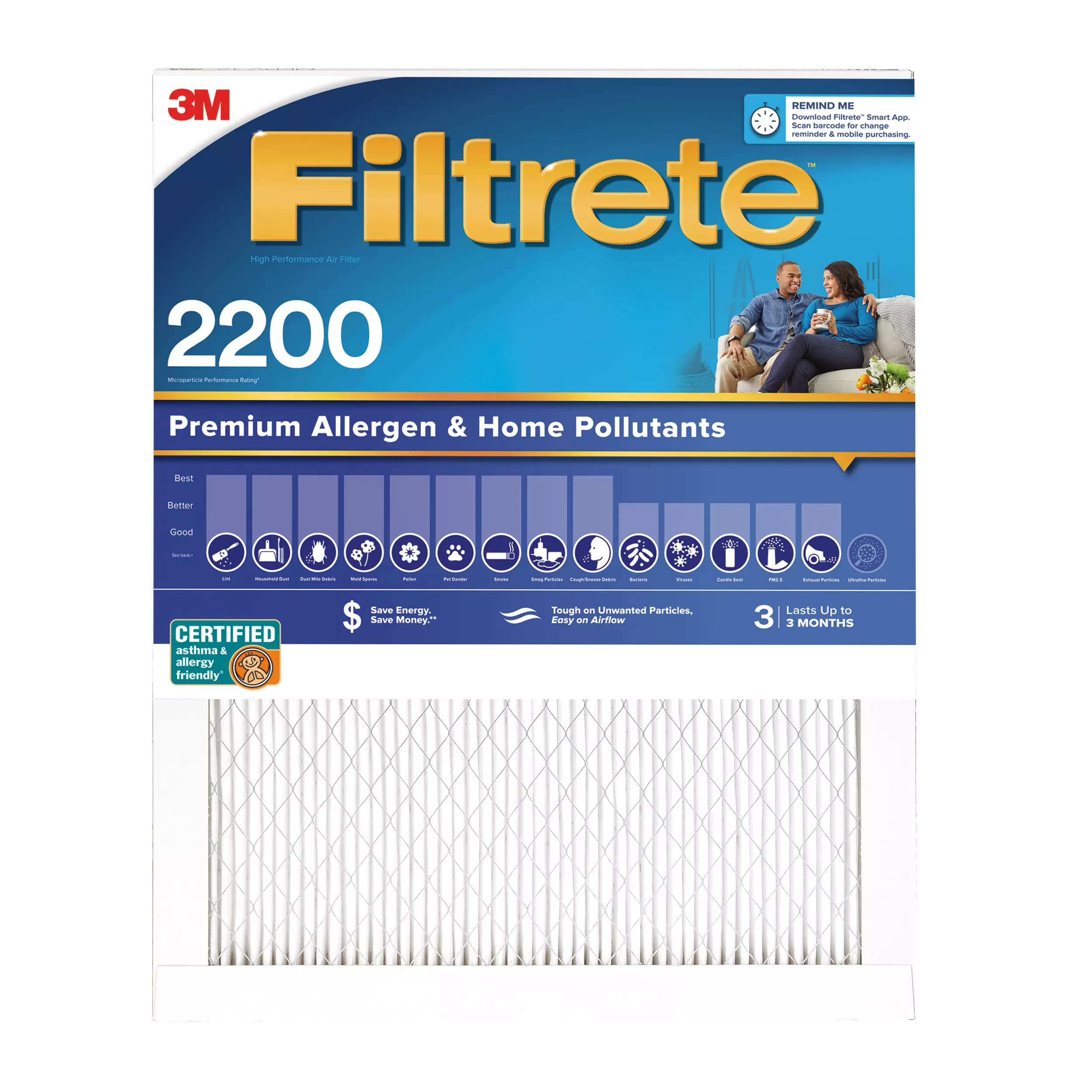 Filtrete™ High Performance Air Filter 2200 MPR EA03-4, 20 in x 25 in x 1 in (50.8 cm x 63.5 cm x 2.5 cm)