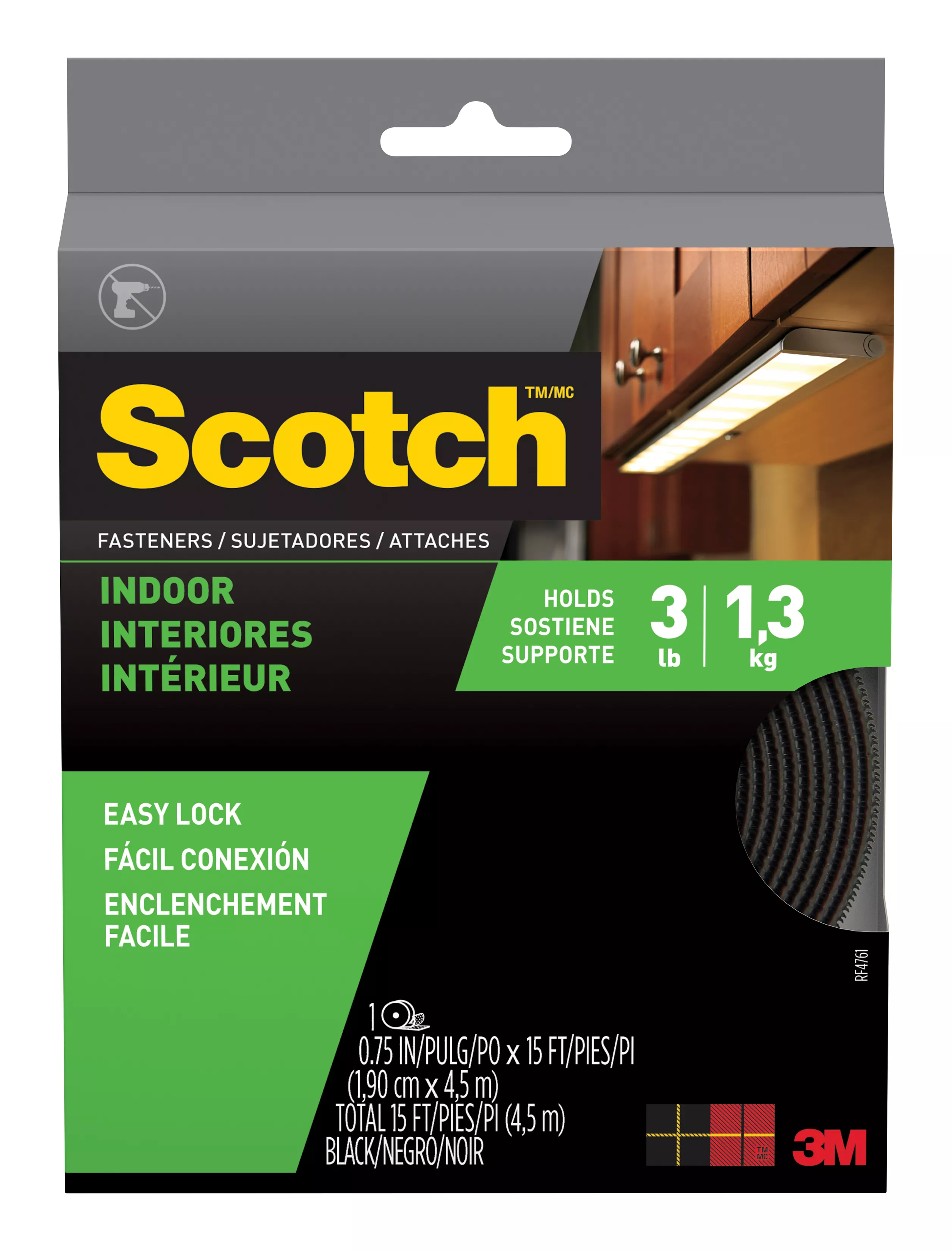 Scotch™ Indoor Fasteners RF4761, 3/4 in x 15 ft (19 mm x 4,57 m) Black 1 Set of Strips