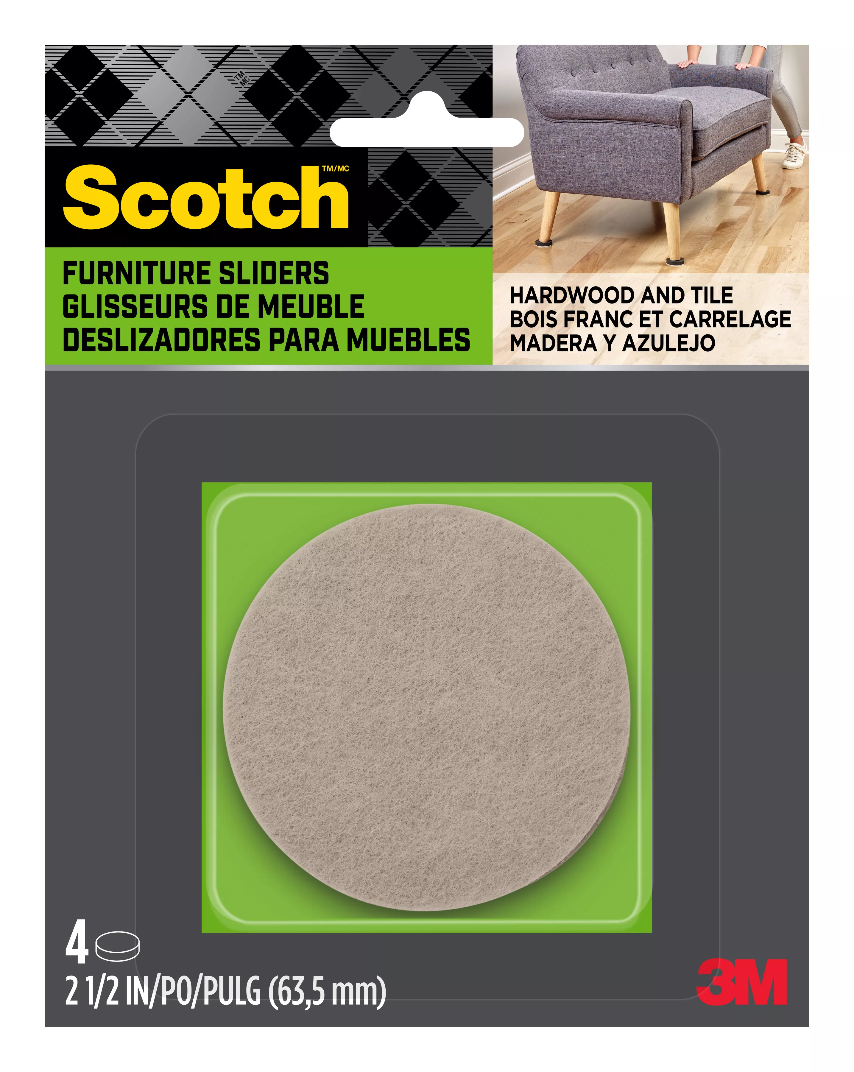 Scotch™ Felt Furniture Movers SP660-NA, Adhesive 2.5in 4pk