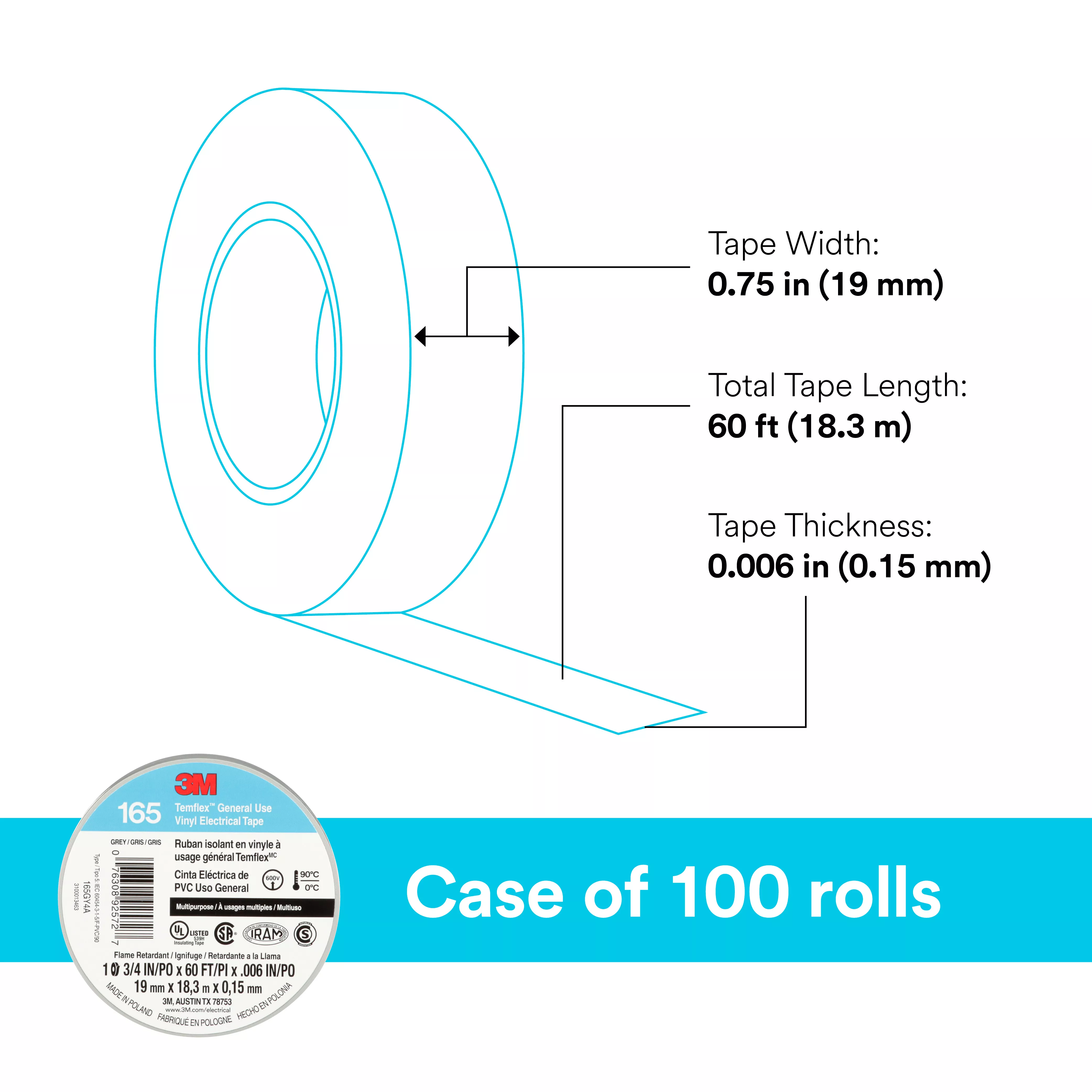 SKU 7100169192 | 3M™ Temflex™ Vinyl Electrical Tape 165