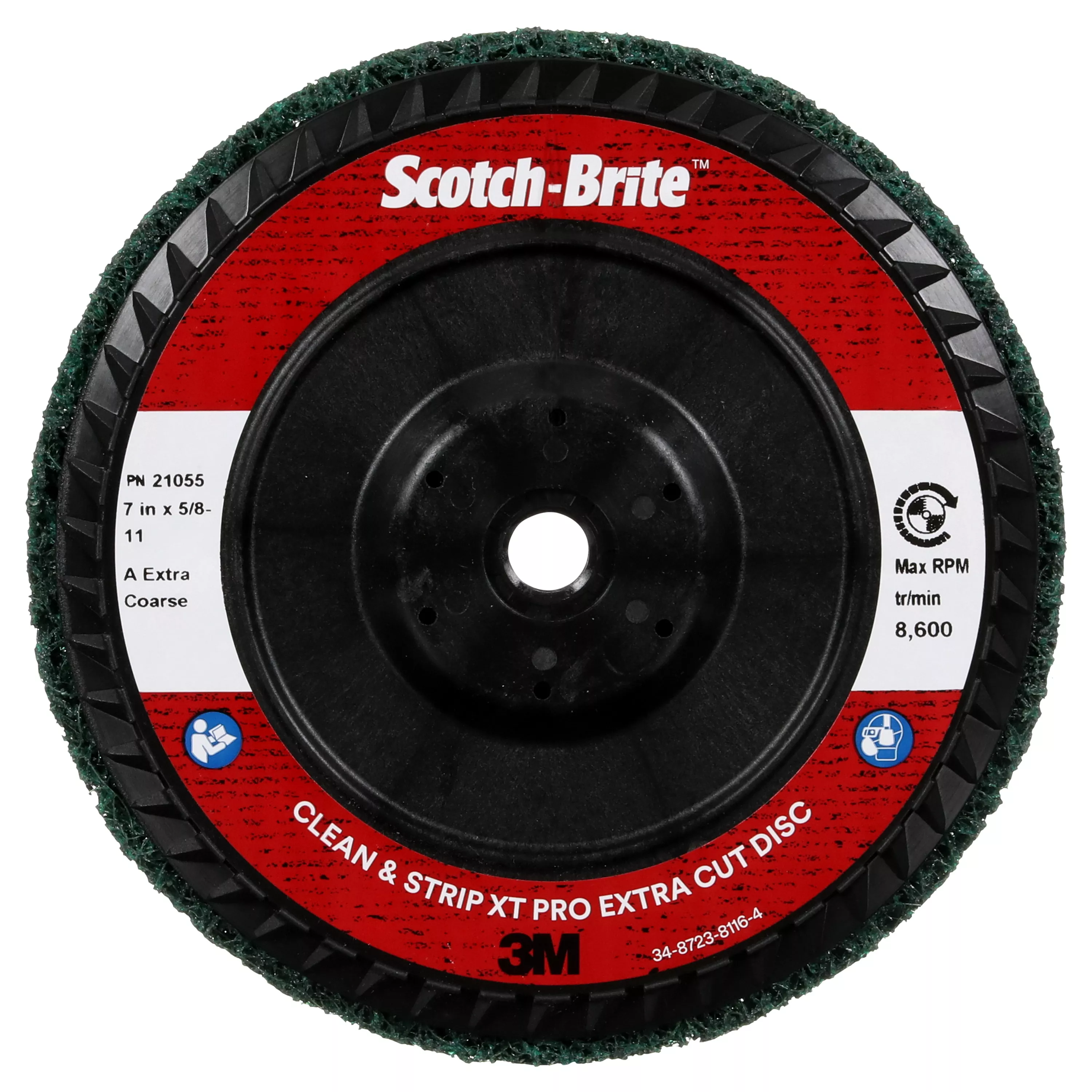 Scotch-Brite™ Clean and Strip XT Pro Extra Cut Disc, XC-DC, A/O Extra Coarse, Green, 7 in x 5/8 in-11, Type 27, 5 ea/Case