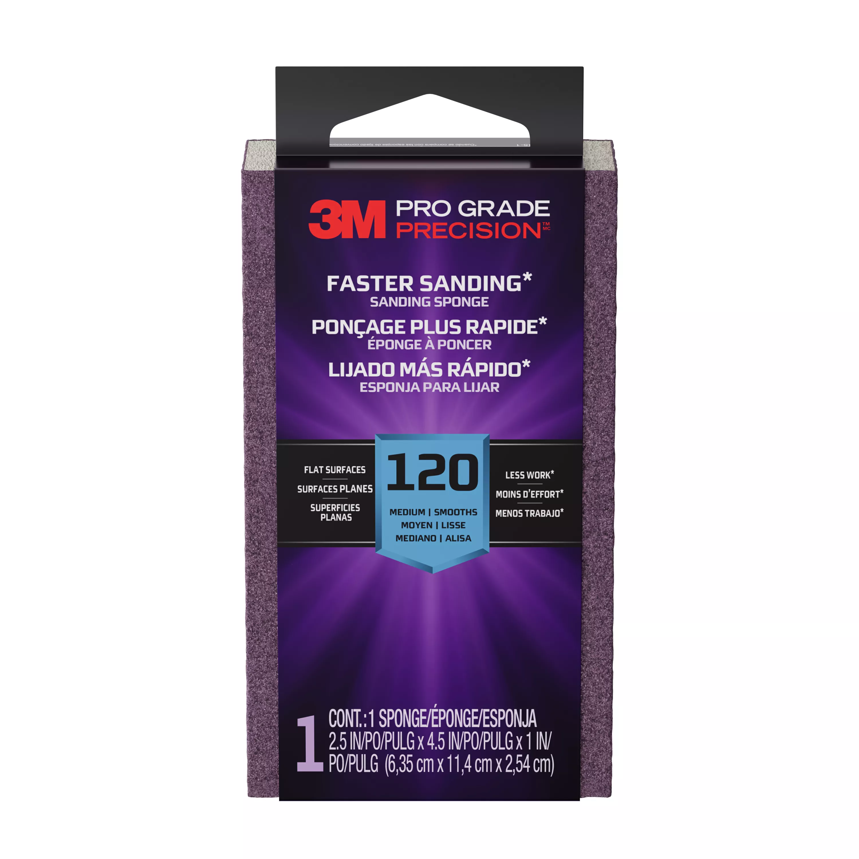 3M™ Pro Grade Precision™ Faster Sanding Block Sponge FSB120-PGP-1T, 2.5 in x 4.5 in x 1 in, 120 grit, Fine, 12/case